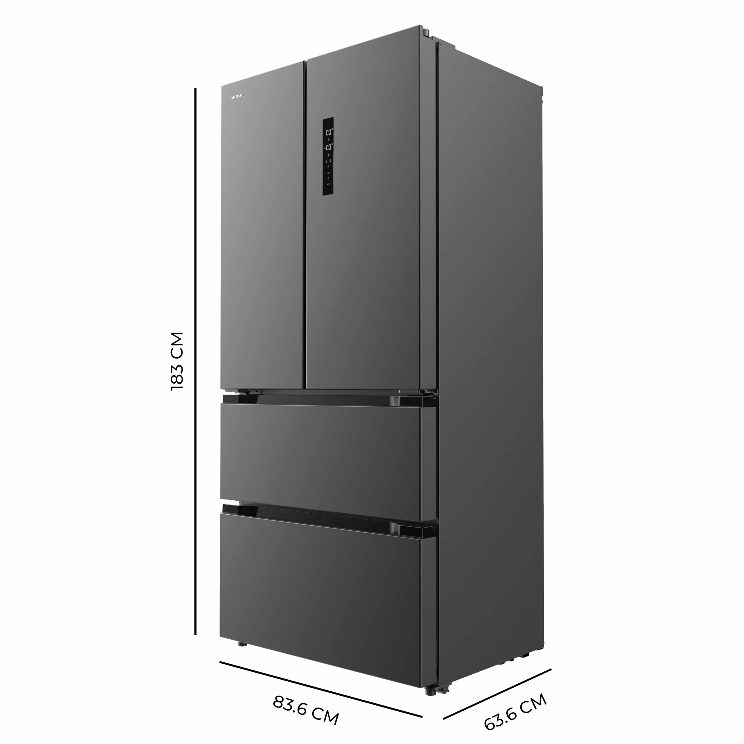 Cecotec Lodówko-zamrażarka do drzwi francuskich Bolero CoolMarket FD 436 Dark E. 436 L, Total No Frost, Multi Airflow y inverter para ahorro energético.