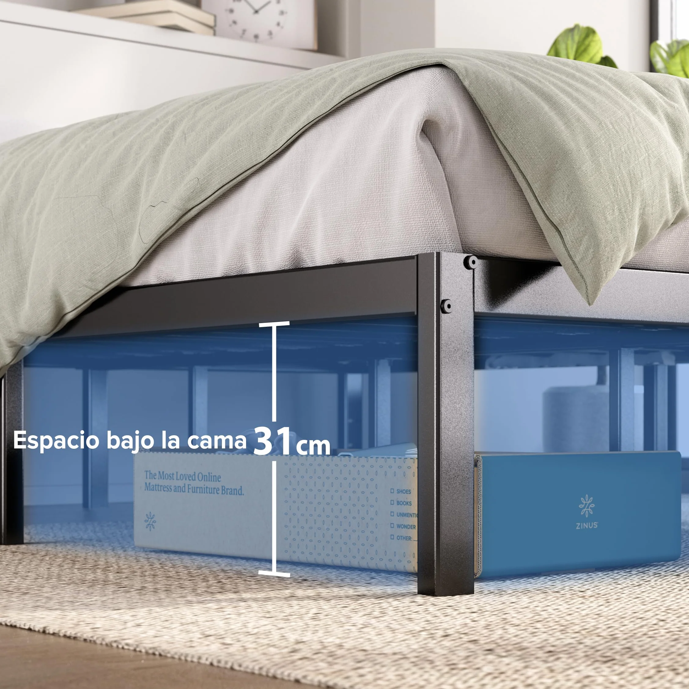 Zinus Rama łóżka z metalową platformą Elias 36 cm wysoki uchwyt uchwyt stalowy uchwyt łatwy montaż