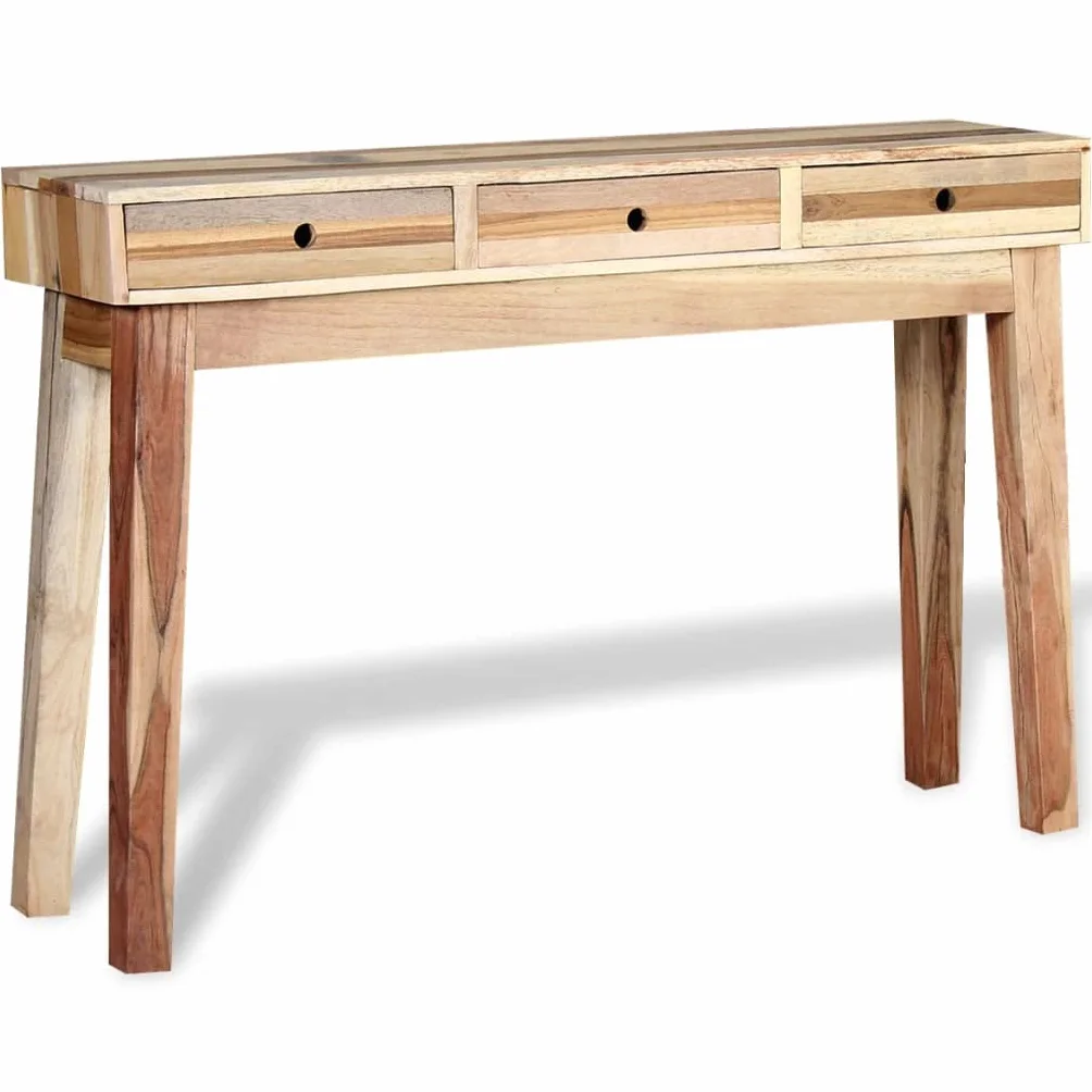 Stolik konsolowy z litego drewna pochodzącego z recyklingu z 3 szufladami, stabilna rama stalowa, komoda do przedpokoju w stylu vintage, stolik pomocniczy 120 x 30 x 80 cm, półka i miejsce do