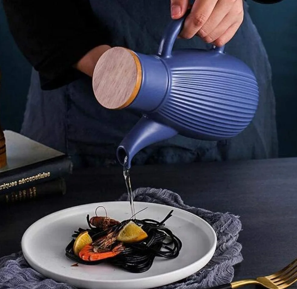 Dozownik oleju i octu, dozownik oliwy z oliwek 750 ml ręcznie robiony ceramiczny dozownik butelek octu w stylu,C