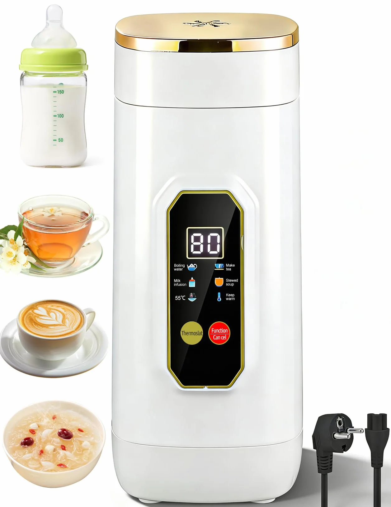 Mały Czajnik Podróżny, 450 ML Mini Czajnik z 6 Ustawieniami Temperatury Wyświetlacz LED Temperatury w Czasie Rzeczywistym Przenośny Czajnik Elektryczny do Herbaty, Mleka dla Niemowląt, Kawy