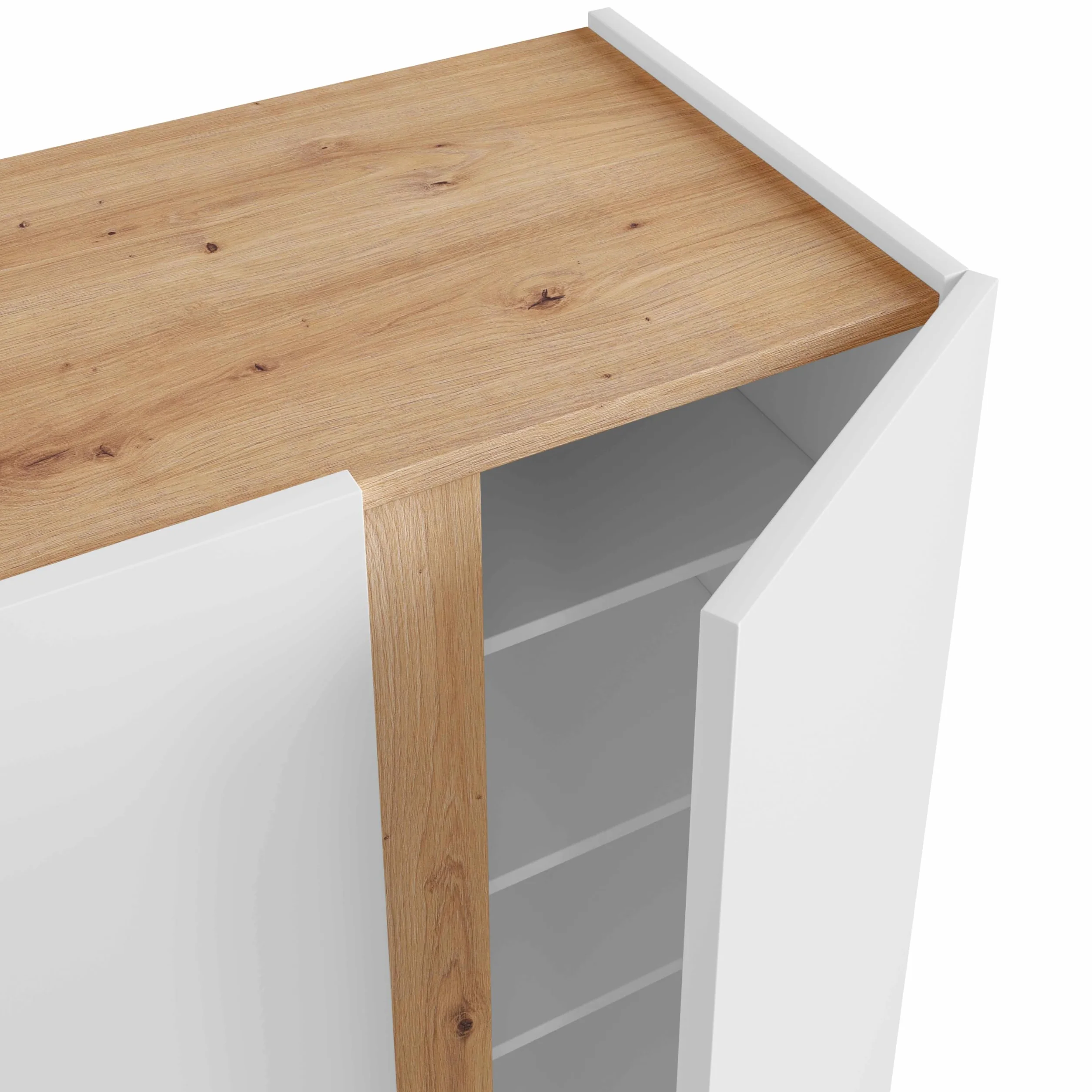 duehome | Eitan, 2-drzwiowy szewc, Szafka na buty, Wykończenie w kolorze białym Artik & Dąb Nodi, Wymiary: 56,5 cm (długość) x 102 cm (wysokość) x 35 cm (tło)