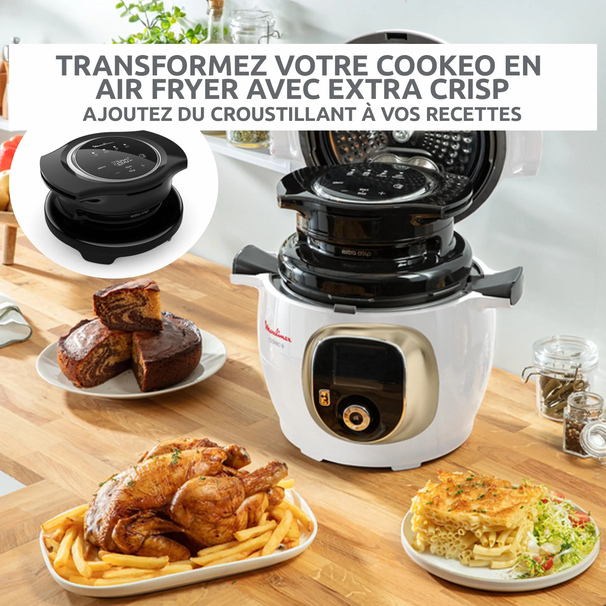 Moulinex, Cookeo Inteligentny multicooker 6L, 150 wbudowanych przepisów, gotowanie bez nadzoru, intuicyjny ekran, instrukcja gotowania, aplikacja MyMoulinex, 1600 W, biały, 15 lat, możliwość naprawy