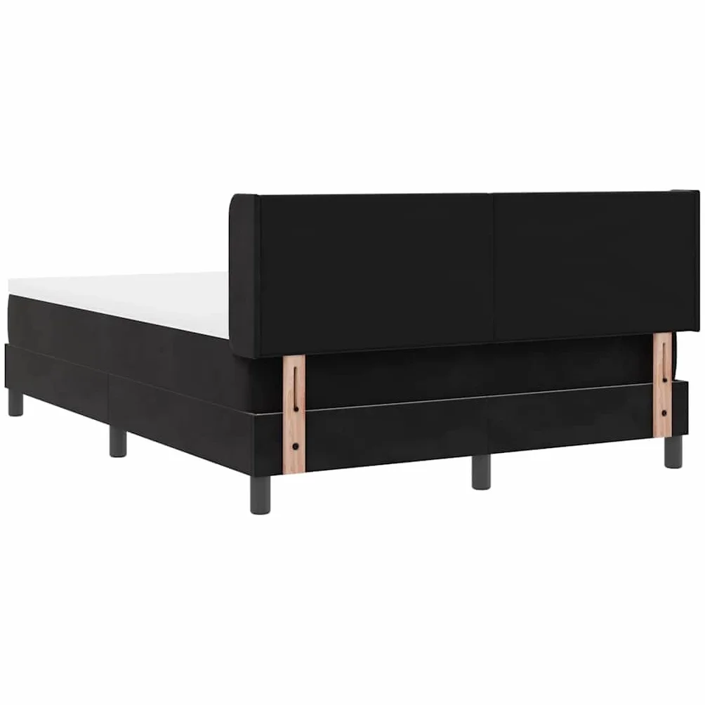 Aksamitne nowoczesne do sypialni box spring czarny 140x200 cm | Łóżko sprężynowe z zagłówkiem aksamit czarny 200 x 140 cm z regulowanym wezgłowiem