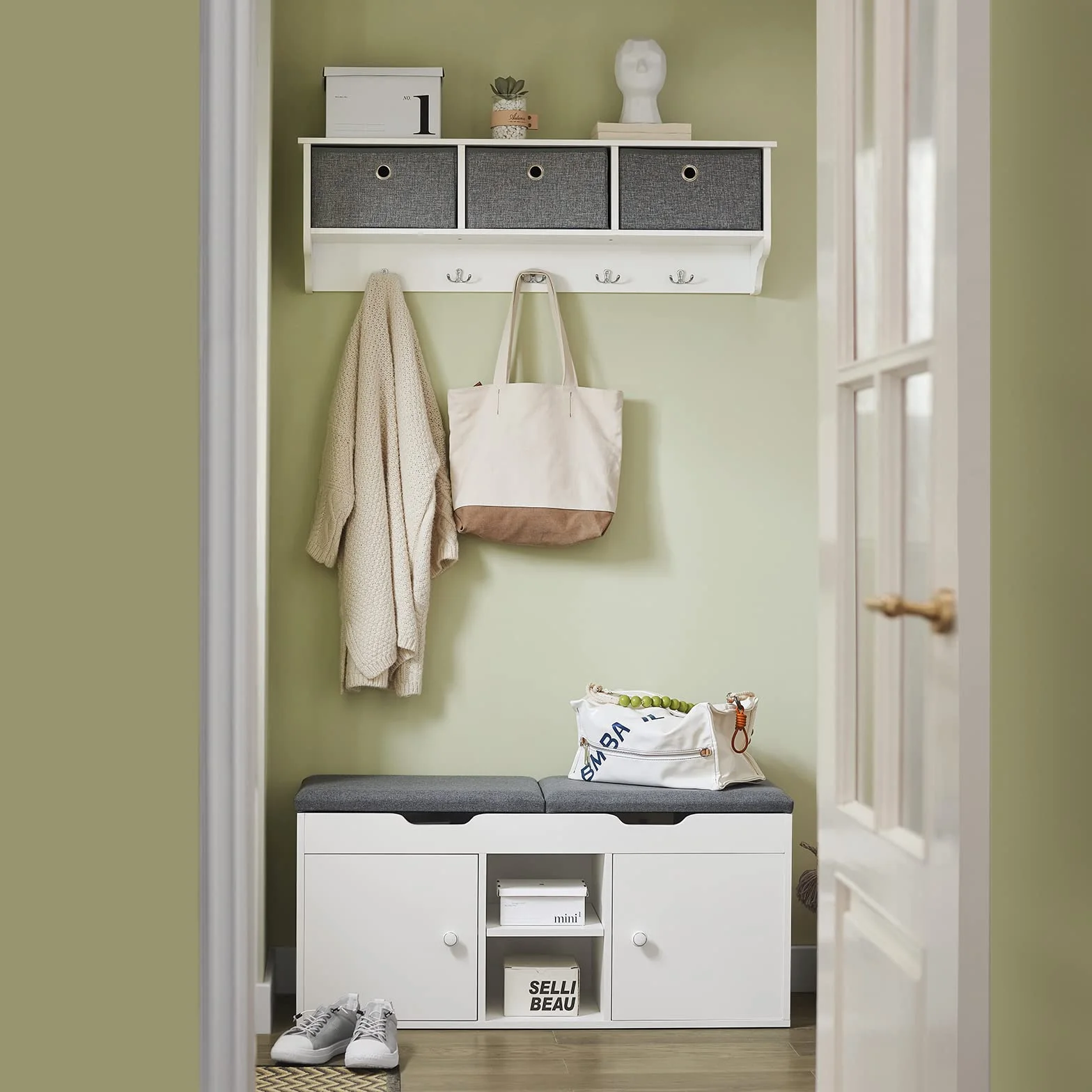 SoBuy FSR96-W Szafka na buty z poduszką 100x48x34cm biała
