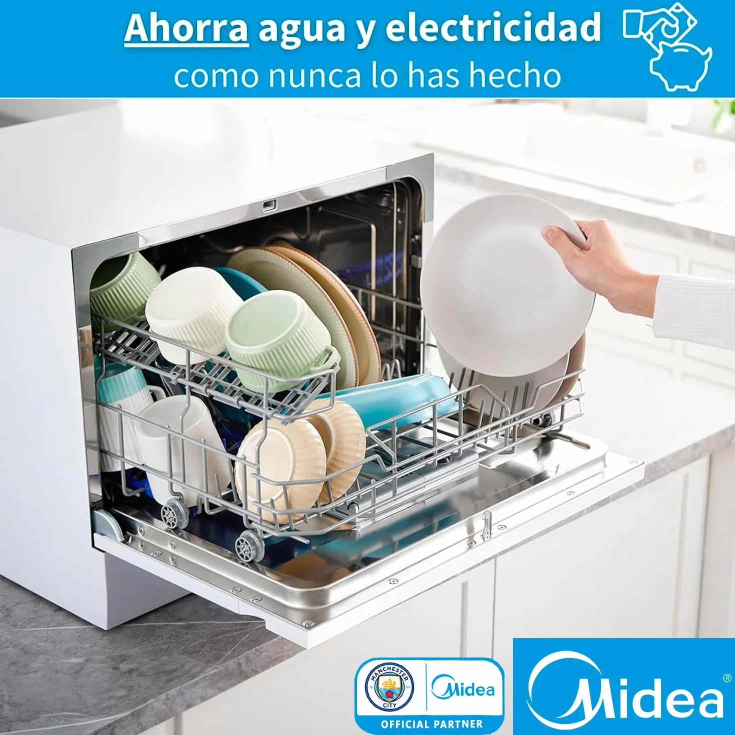 Midea Mała zmywarka do naczyń, biała, 55 cm, 6-krotna, kompaktowa i przenośna zmywarka do naczyń bez instalacji – zmywarka z programem ekonomicznym ekologicznym, filtrem antybakteryjnym i