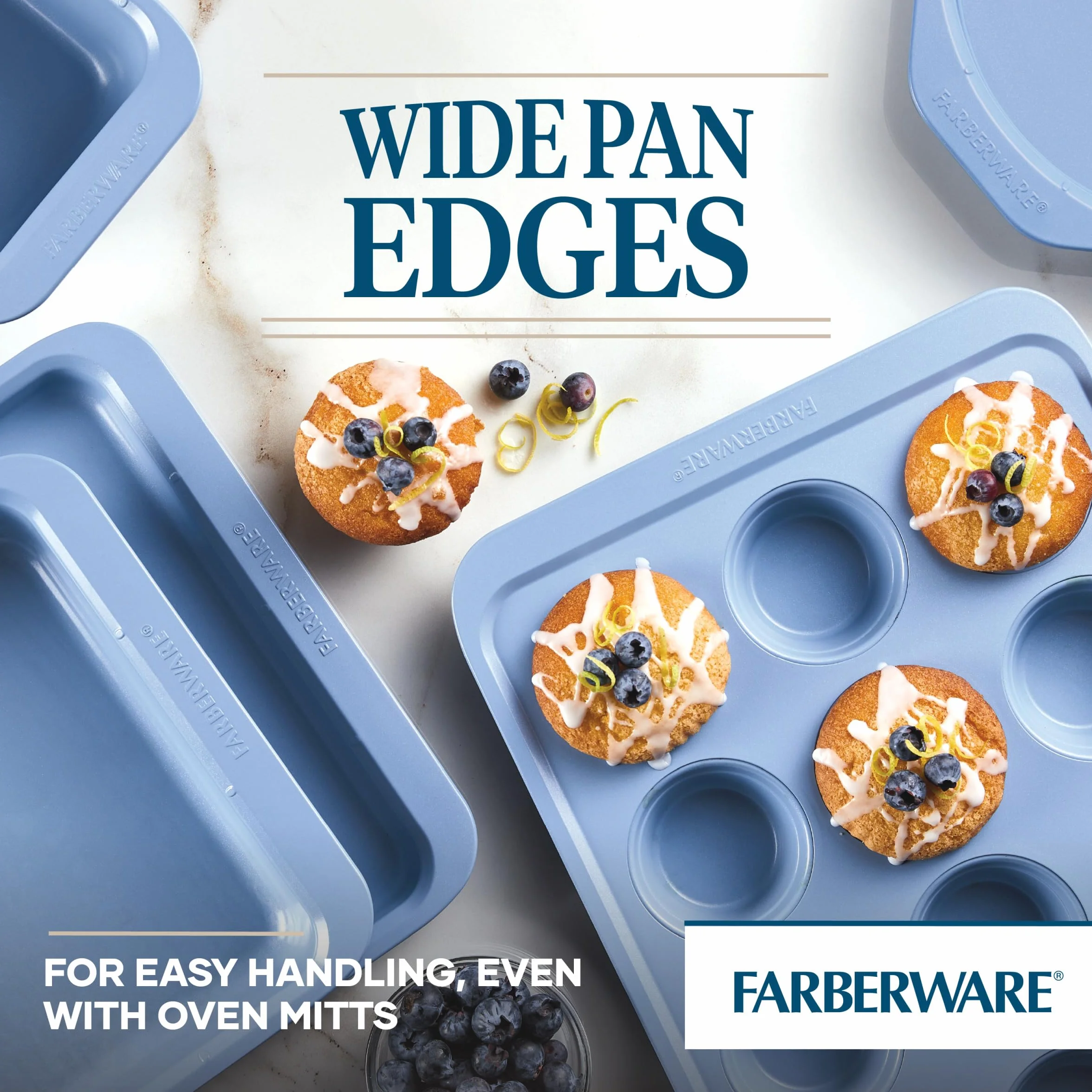 Farberware Easy Solutions nieprzywierająca forma do pieczenia muffinek/babeczek, 12 filiżanek z liniami wypełniającymi - niebieska