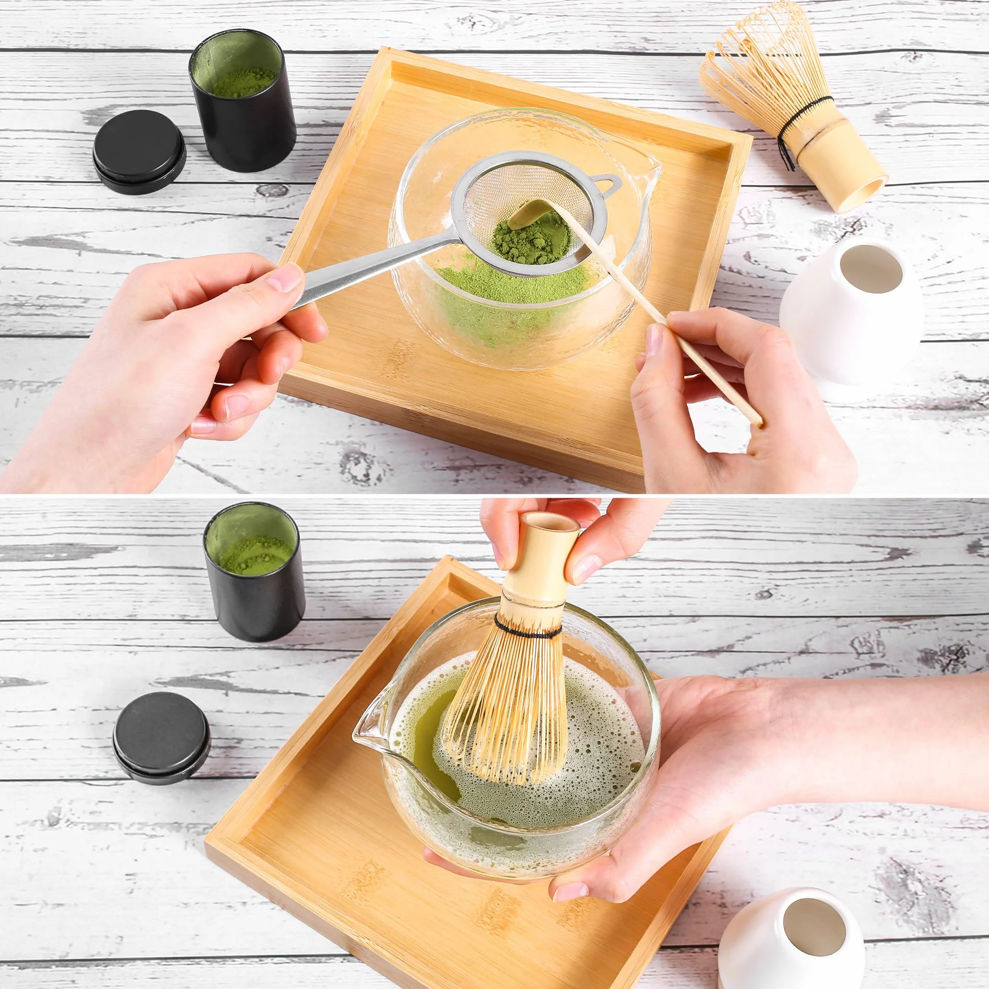 Teksturowana szklana miska na matcha z wylewką - ręcznie wykonana japońska miska na ceremonię herbaty Matcha Green Tea 400 ml