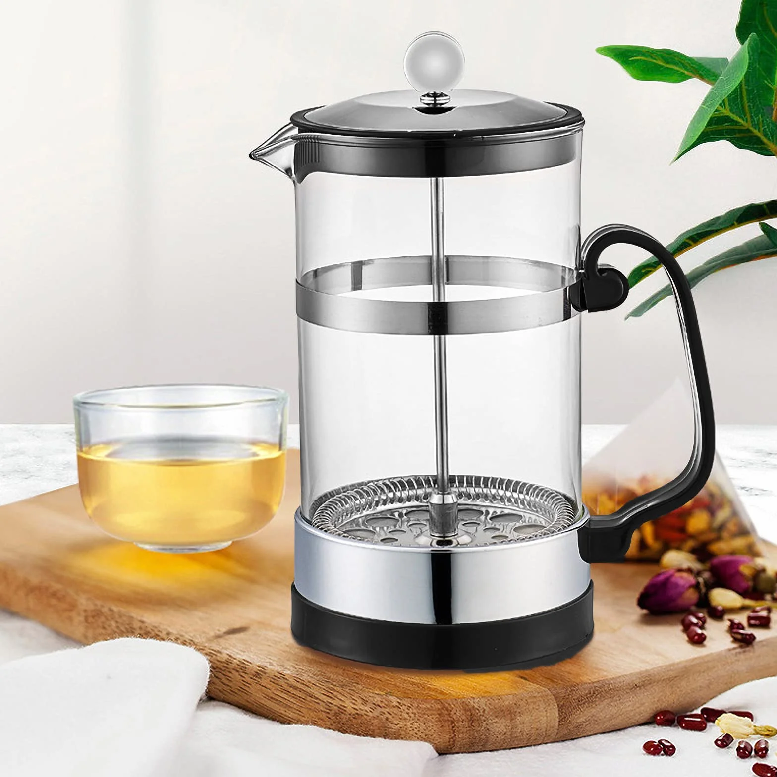 French Press zaparzacz do kawy z filtrem ze stali nierdzewnej 1000 ml, dzbanek do kawy, ze szkła (czarny)