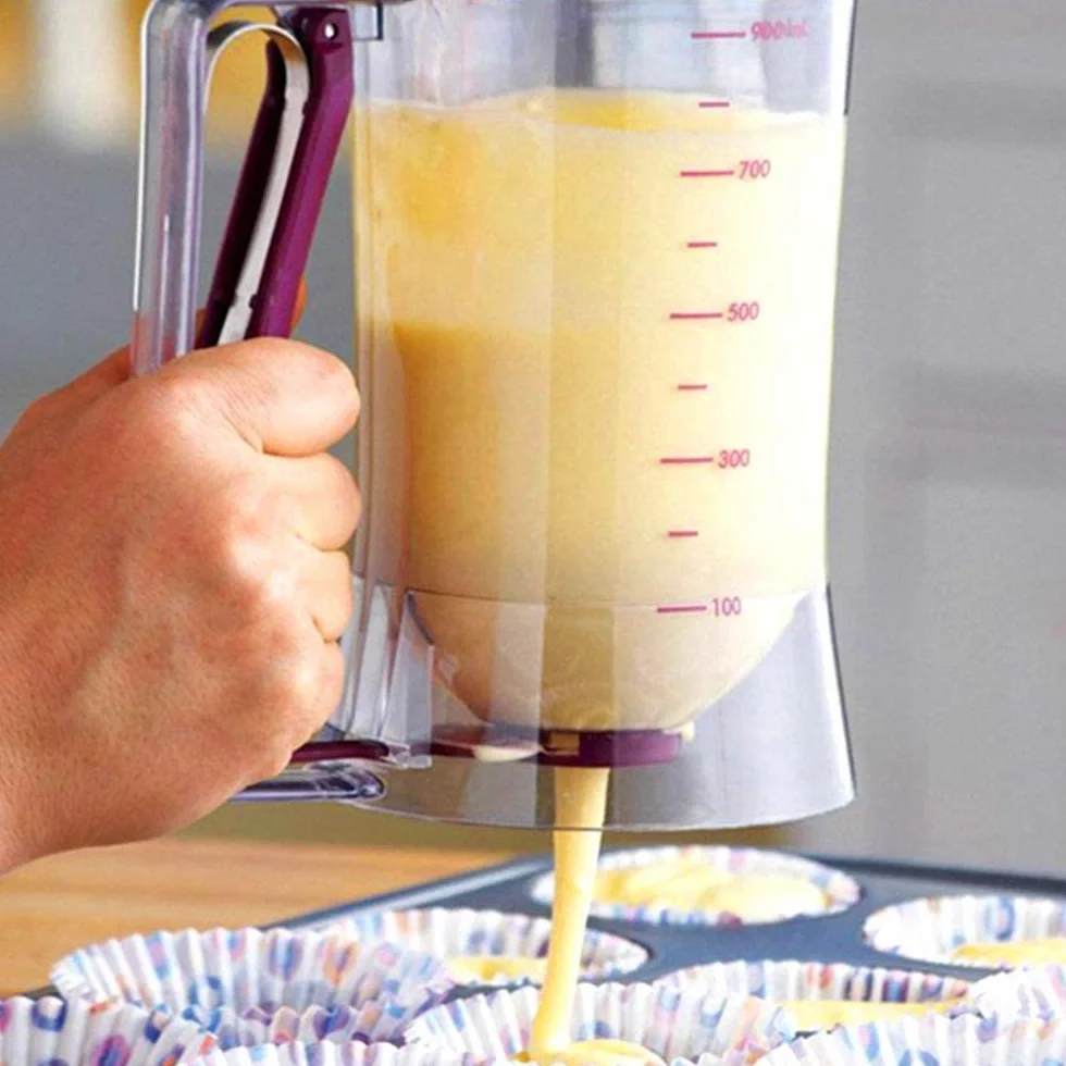 Dozownik do ciasta z pokrywką i skalą do pieczenia ciast, "zrób to sam", do robienia ciast, naleśników, muffinek, gofrów, 900 ml