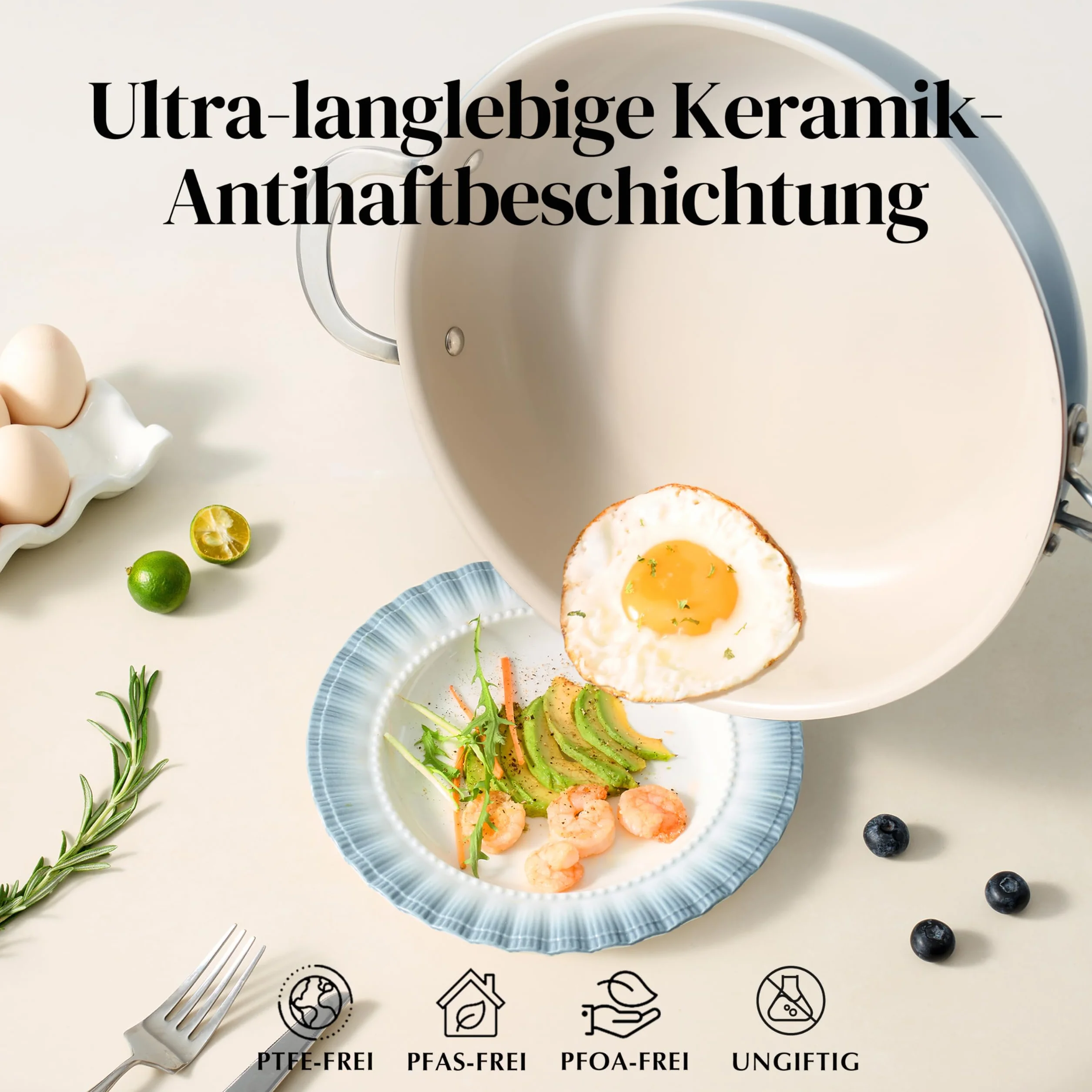 Redchef Patelnia 28 cm, patelnia z pokrywką z powłoką nieprzywierającą, ceramiczna patelnia, patelnia do smażenia indukcyjna z ceramiczną powłoką z uchwytem ze stali nierdzewnej, bez PTFE, bez PFOA