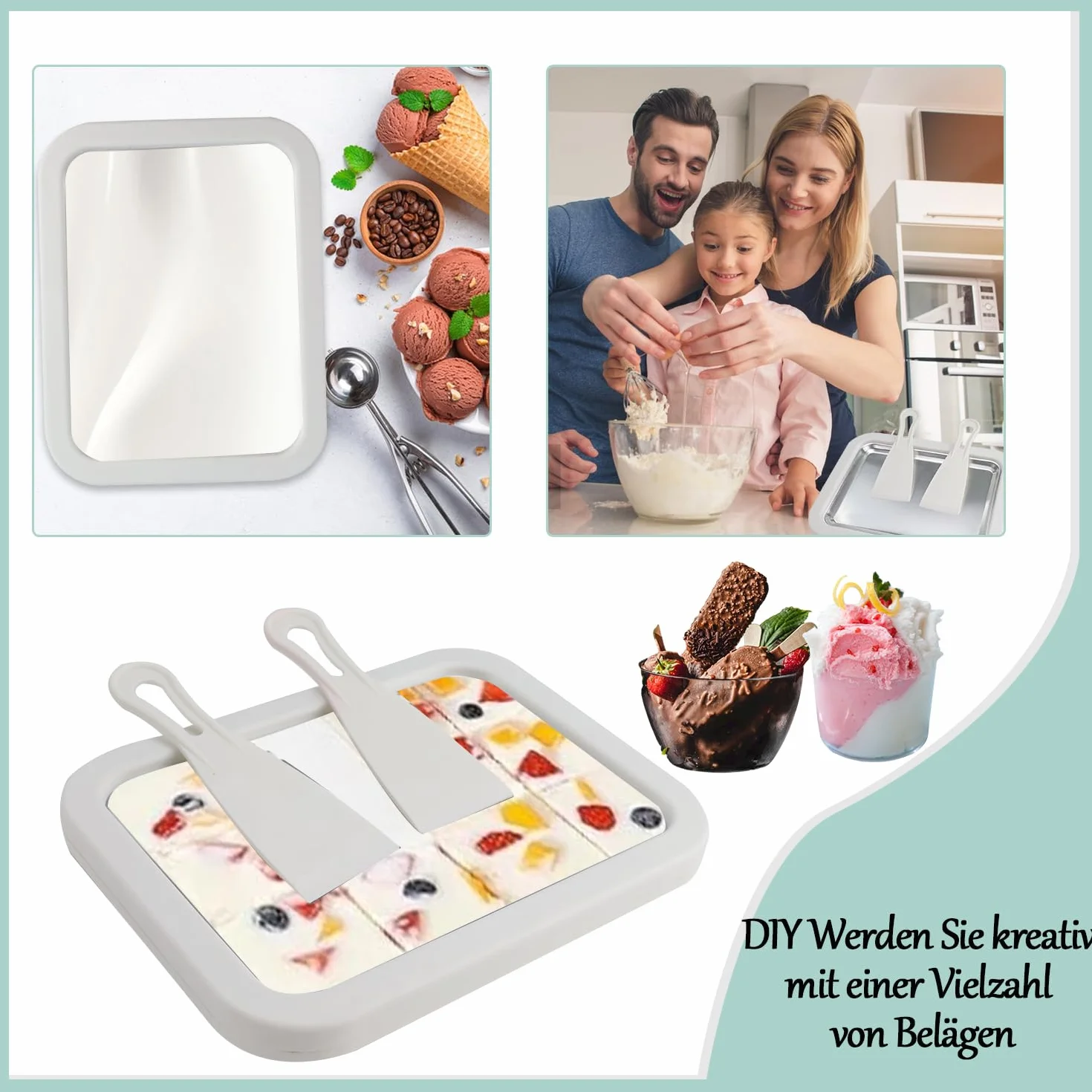 Aohcae Maszyna do robienia lodów z 2 szpatułkami ze stali nierdzewnej, do samodzielnego wykonania lodów, do mrożonego jogurtu, lody, Gelato