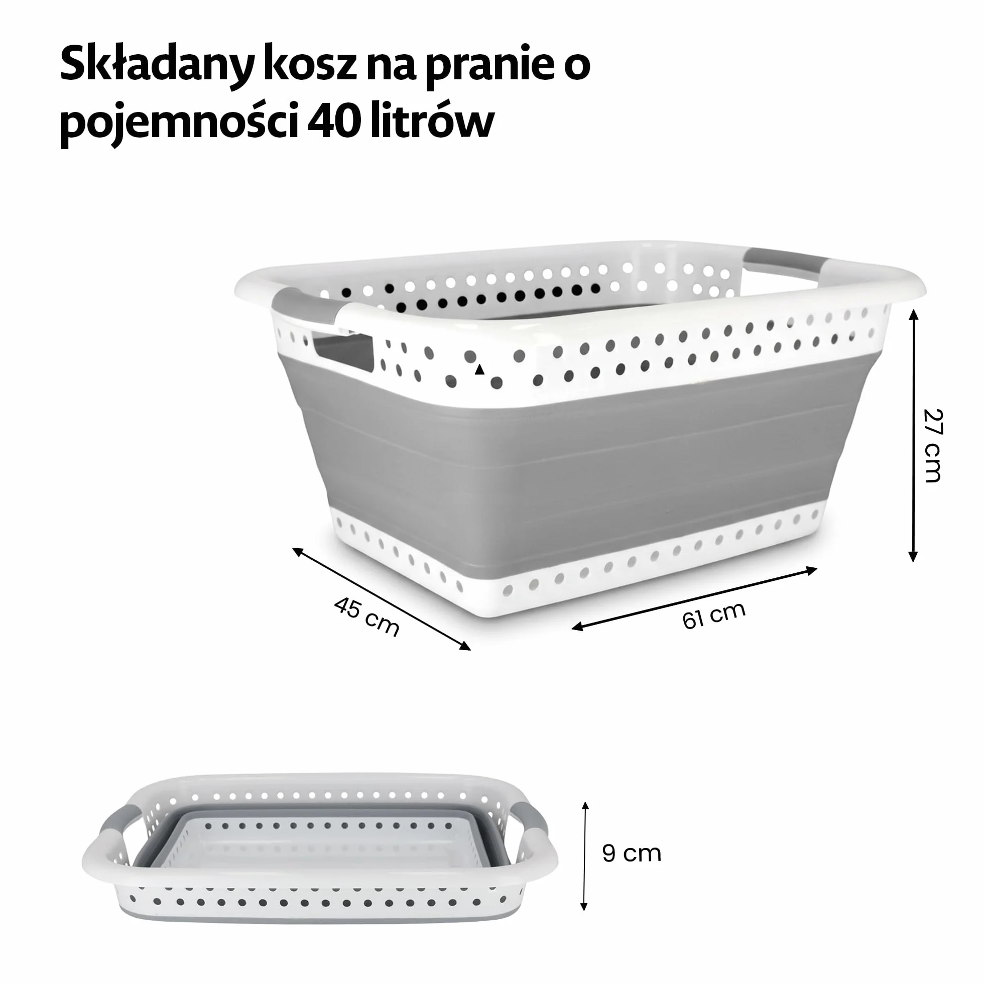 Składany kosz na pranie o pojemności 40 l, przenośny, składany, zajmuje mało miejsca, do kampera, wędkarstwa, mycia samochodu, domu, na kemping i na zewnątrz