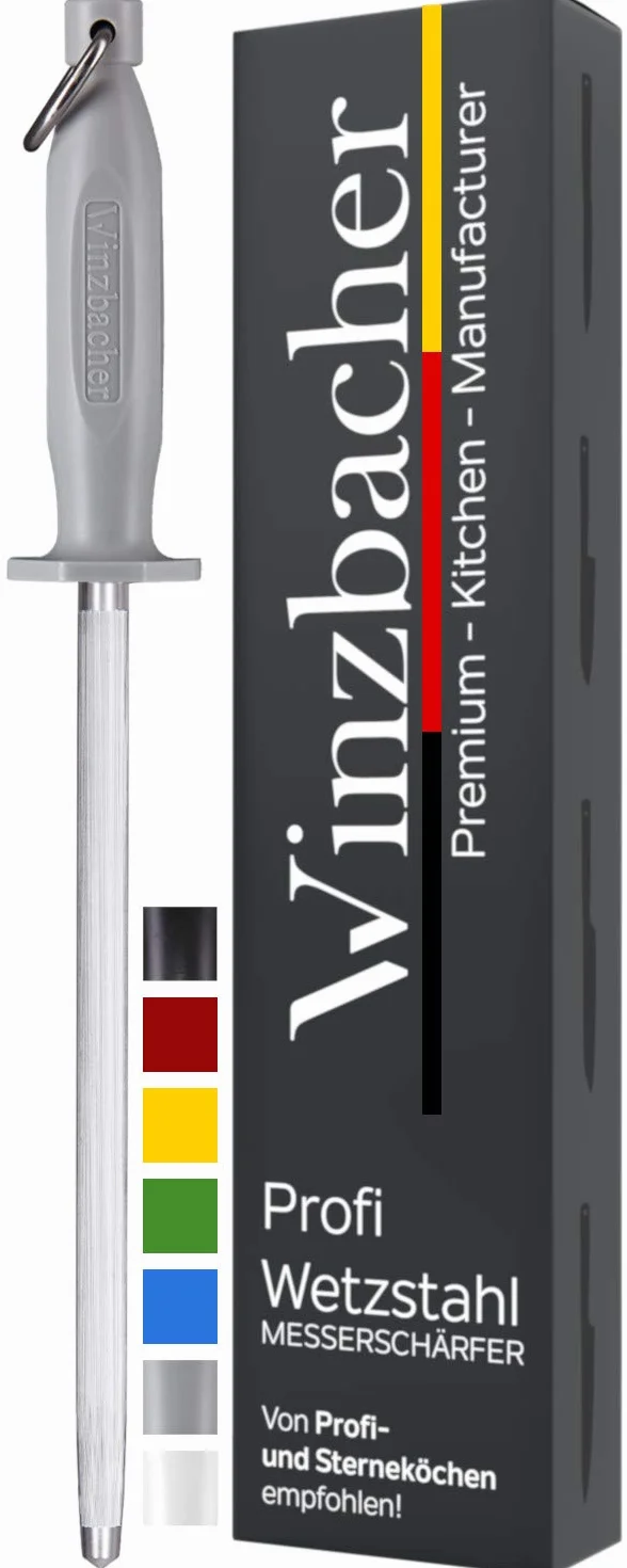Winzbacher® Oryginalny stalowy nóż do ostrzenia – ze specjalnej hartowanej stali | ostrzałka do noży, ergonomiczny uchwyt Soft-Touch z ochroną palców (Battleship Grey)