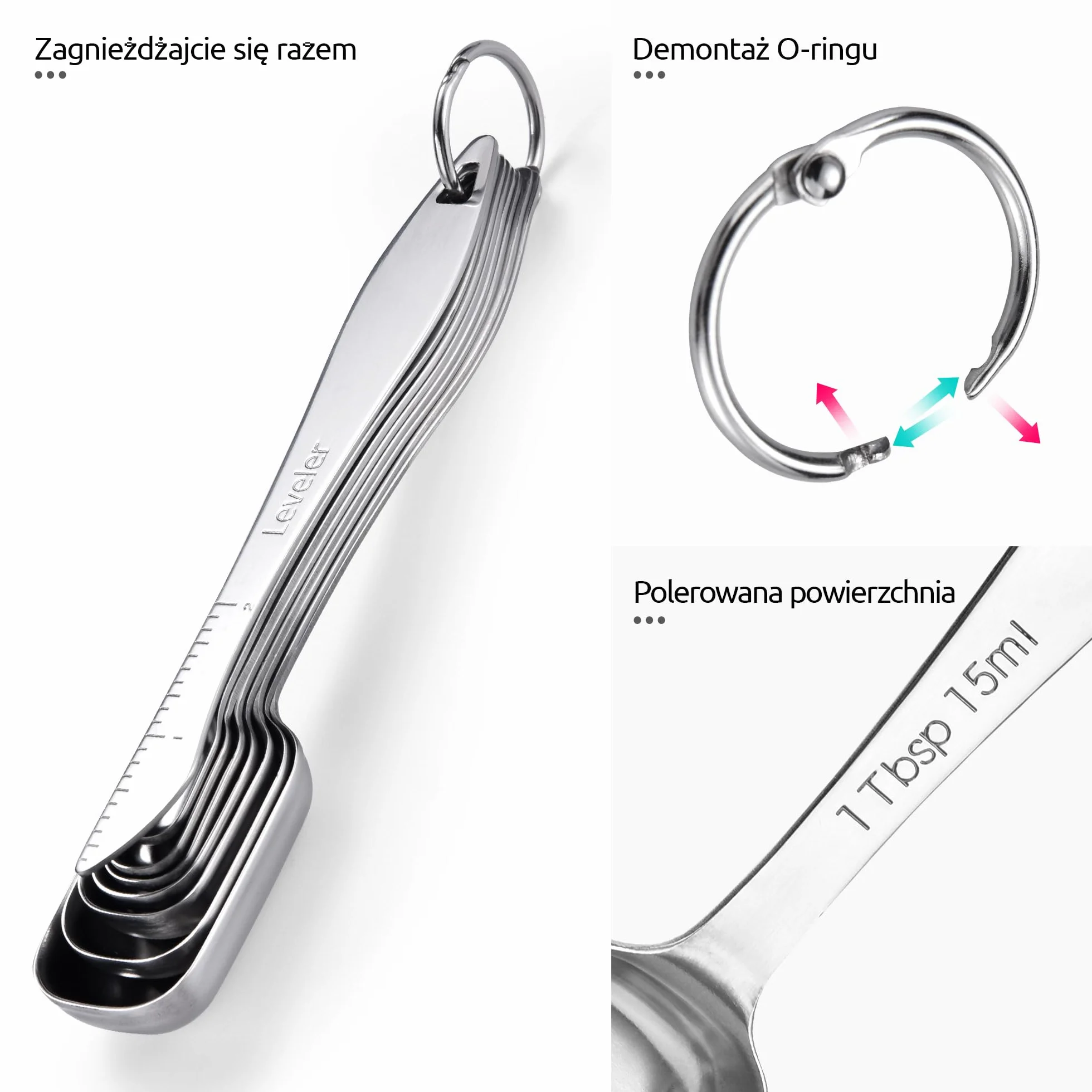 U-Taste Łyżki pomiarowe ze stali nierdzewnej 18/8, kwadratowa miarka łyżeczka łyżka stołowa z niwelatorami