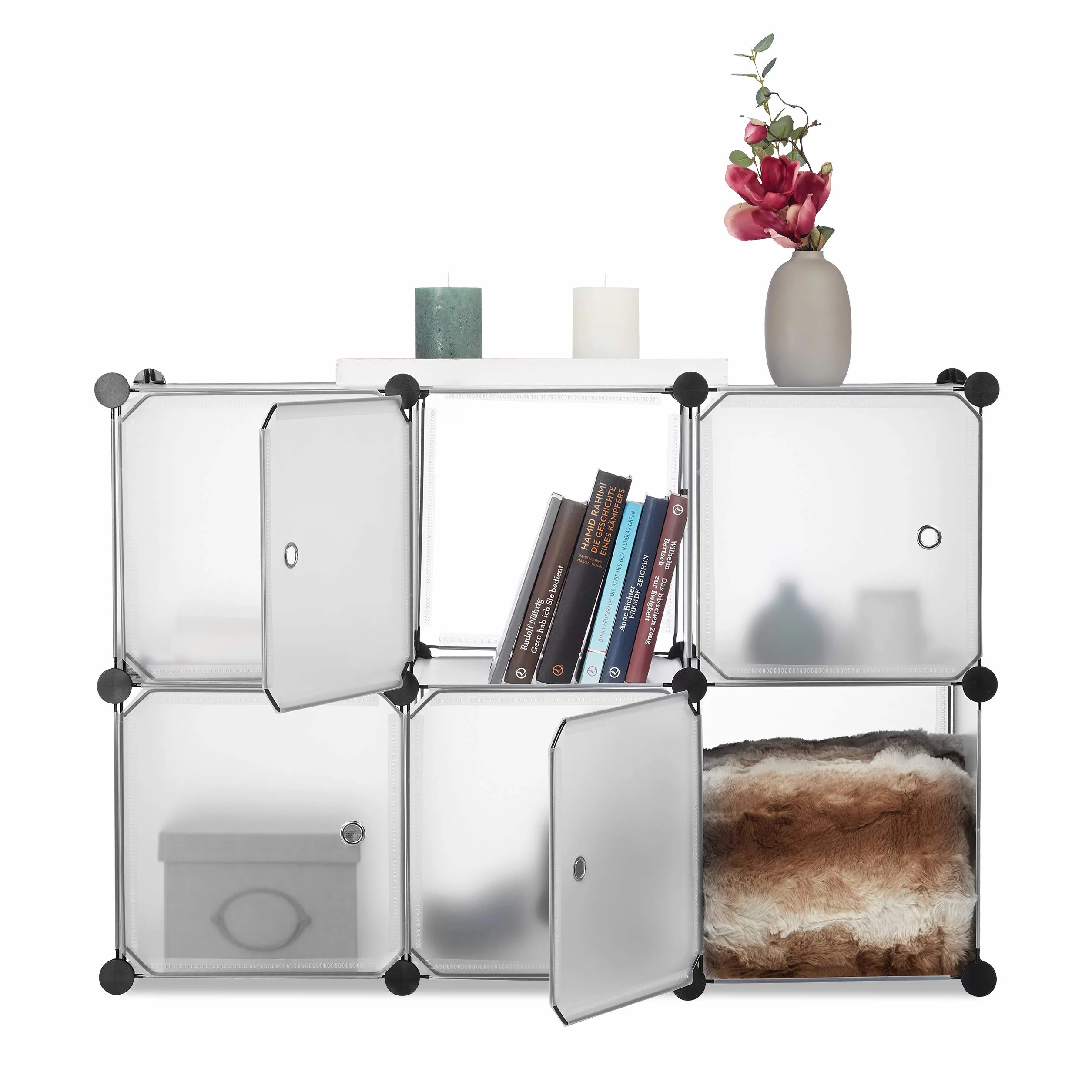 Relaxdays System regałów z 6 drzwiami HWD 97,5 x 66 x 32 cm przezroczysty