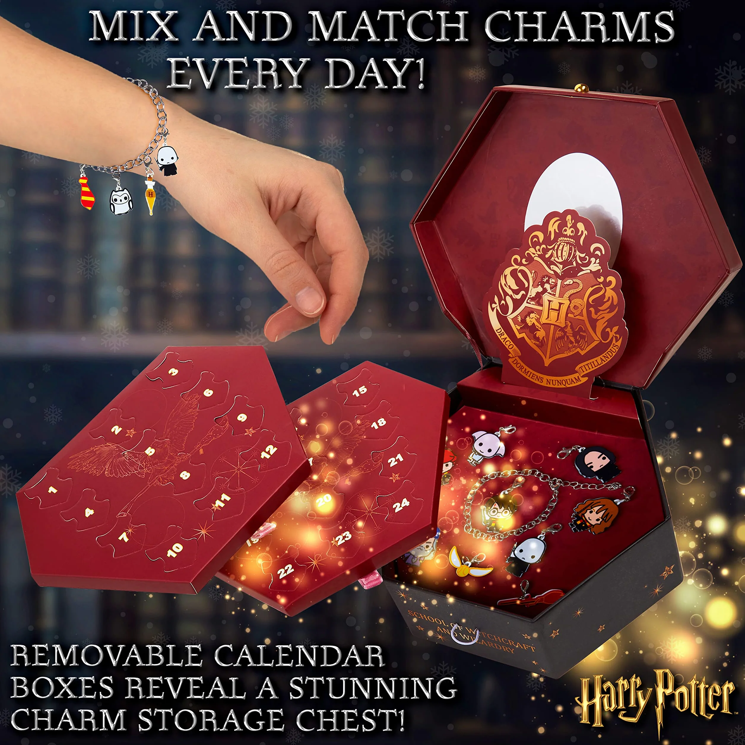 Kalendarz adwentowy Harry Potter 2024, biżuteryjny kalendarz adwentowy z zawieszkami, prezenty Harry'ego Pottera dla dziewczyn