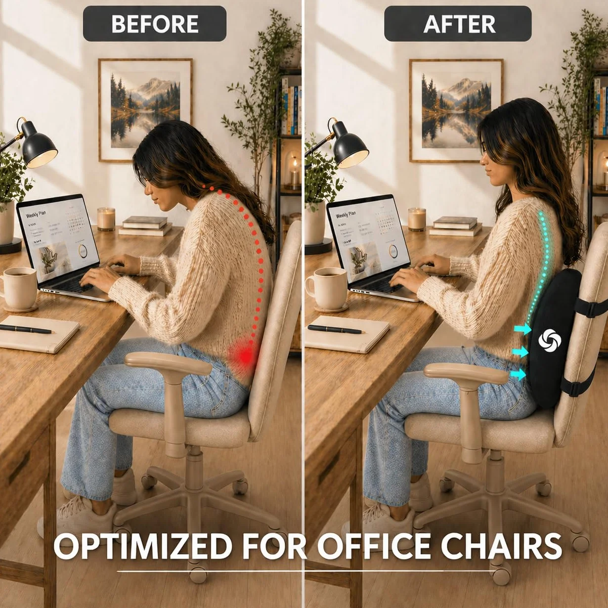 Samsonite SA5243 - Ergonomiczna poduszka podtrzymująca lędźwie - pomaga złagodzić ból dolnej części pleców - 100% czysta pianka z pamięcią kształtu - poprawia postawę - pasuje do większości siedzeń -