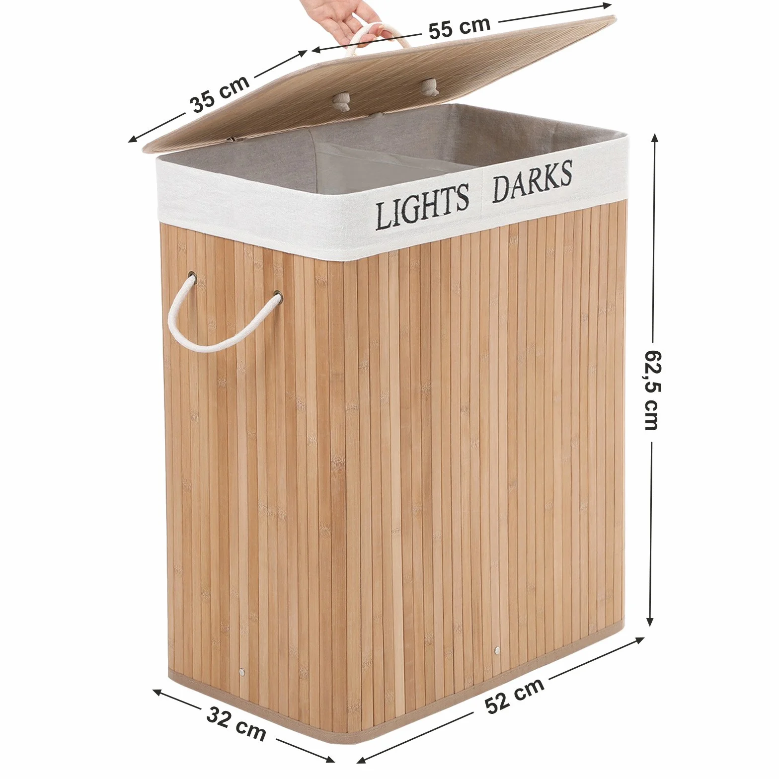 Songmics LCB64Y Kosz Na Pranie, Bambus, Brązowy, 100 l