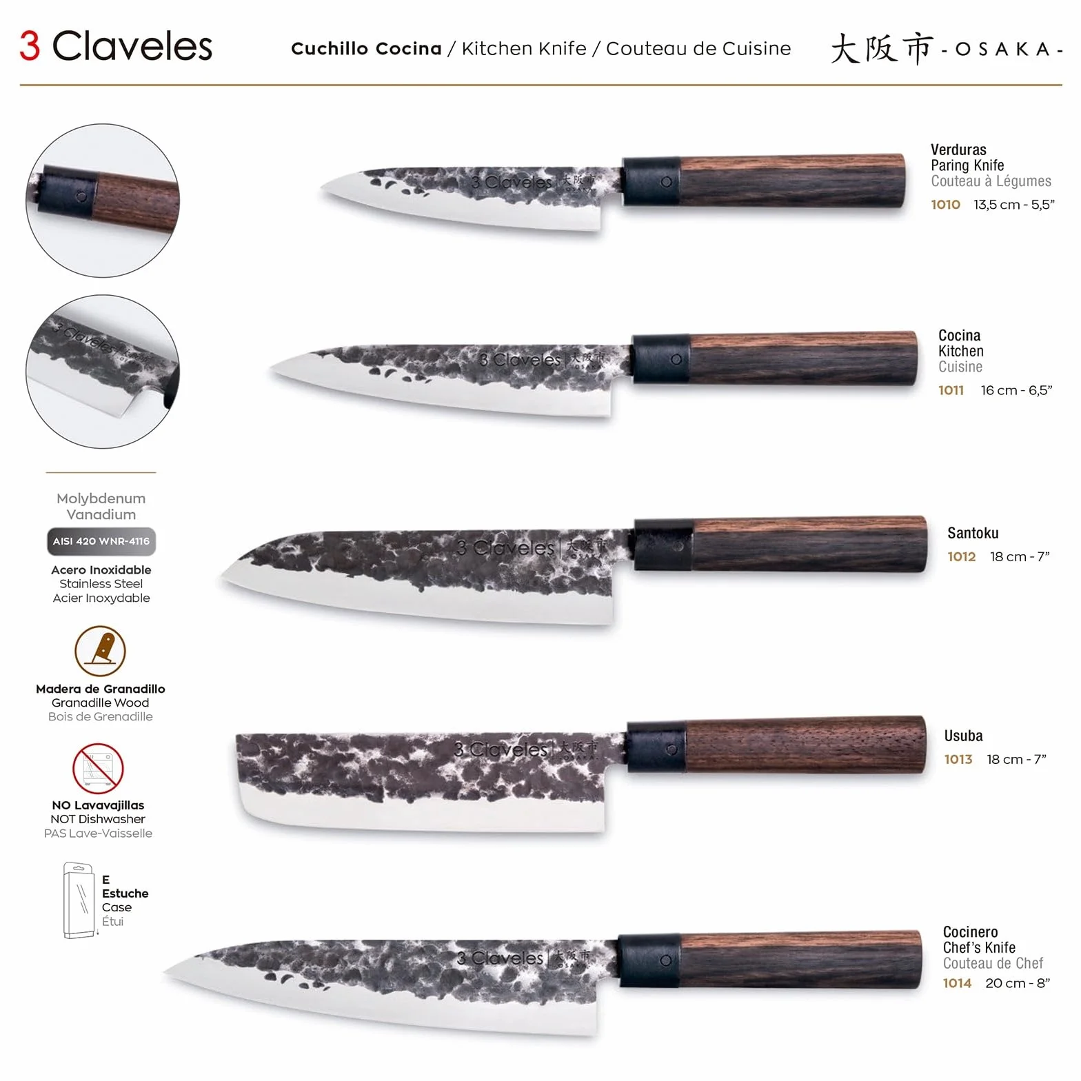 3 claveles Osaka japoński nóż Usuba 18 cm drewno