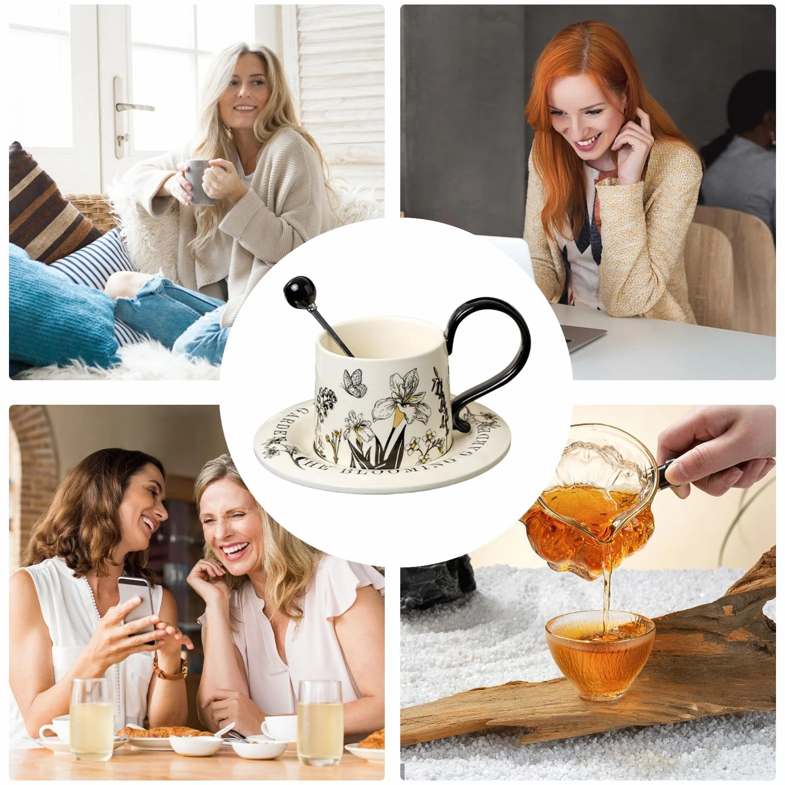 Ceramiczny Kubek do Kawy Zestaw Naczynia do Picia 260 ml ze Spodkami i | Zestaw Kubków Do Kawy Do Cappuccino Mleka Soku Piwa Do Kuchni Kawiarni Restauracji Domu Na Urodziny I Boże Narod
