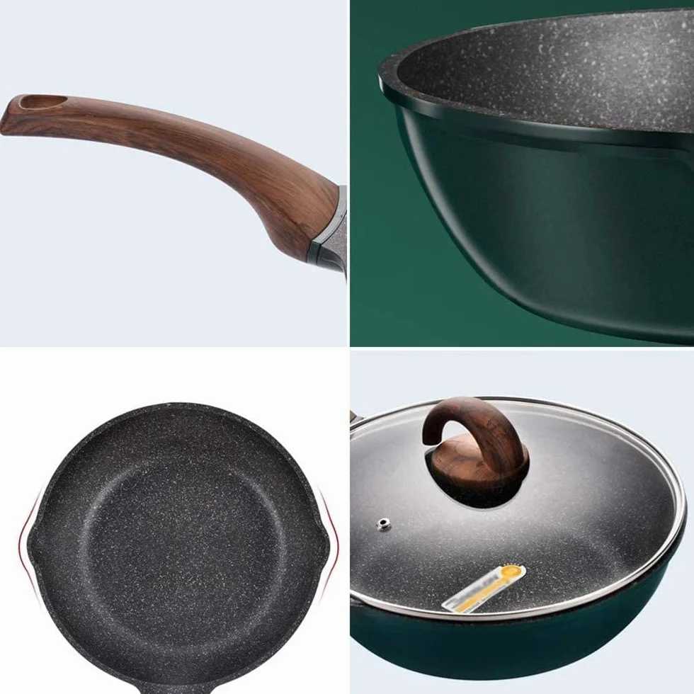 Patelnia do głębokiego smażenia TONONE Nonstick, patelnia wok z pokrywką, chłodny uchwyt, zdrowa patelnia do gotowania z powłoką granitową, (rozmiar: mały)
