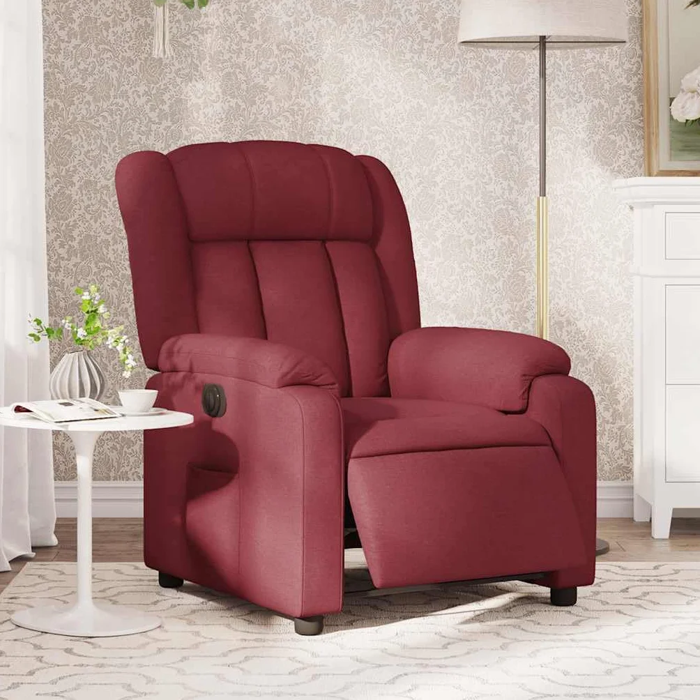 Fotel relaksacyjny elektryczny z funkcją leżenia, czerwone wino, regulowany, z podłokietnikami i oparciem, ergonomiczny, wygodny fotel telewizyjny do salonu i kącika do czytania
