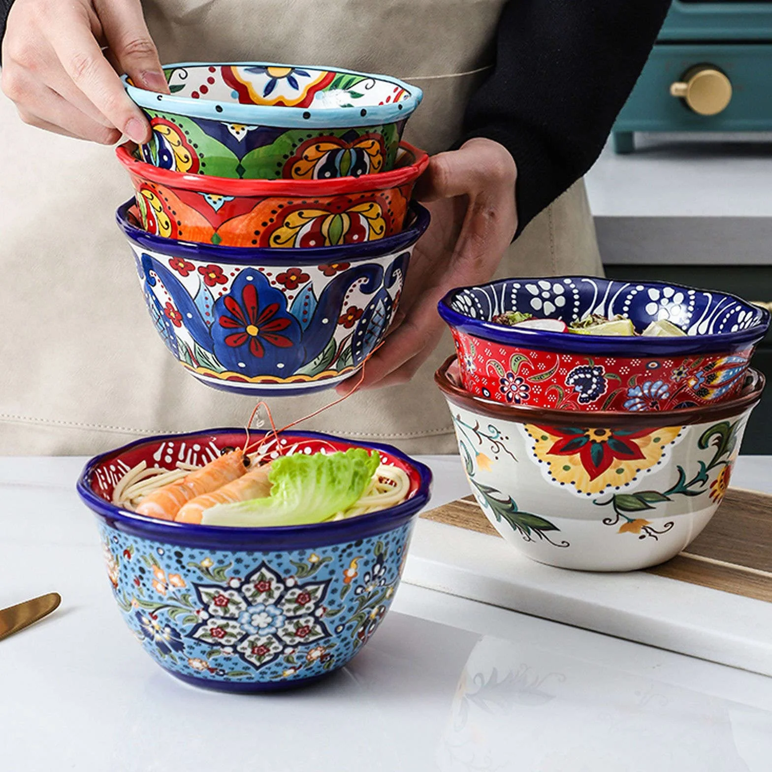 13 cm piękny wzór w stylu boho ceramiczne miski na ryż, miska na płatki śniadaniowe na śniadanie, małe miski na popcorn miska do serwowania zupy przekąski-H-1
