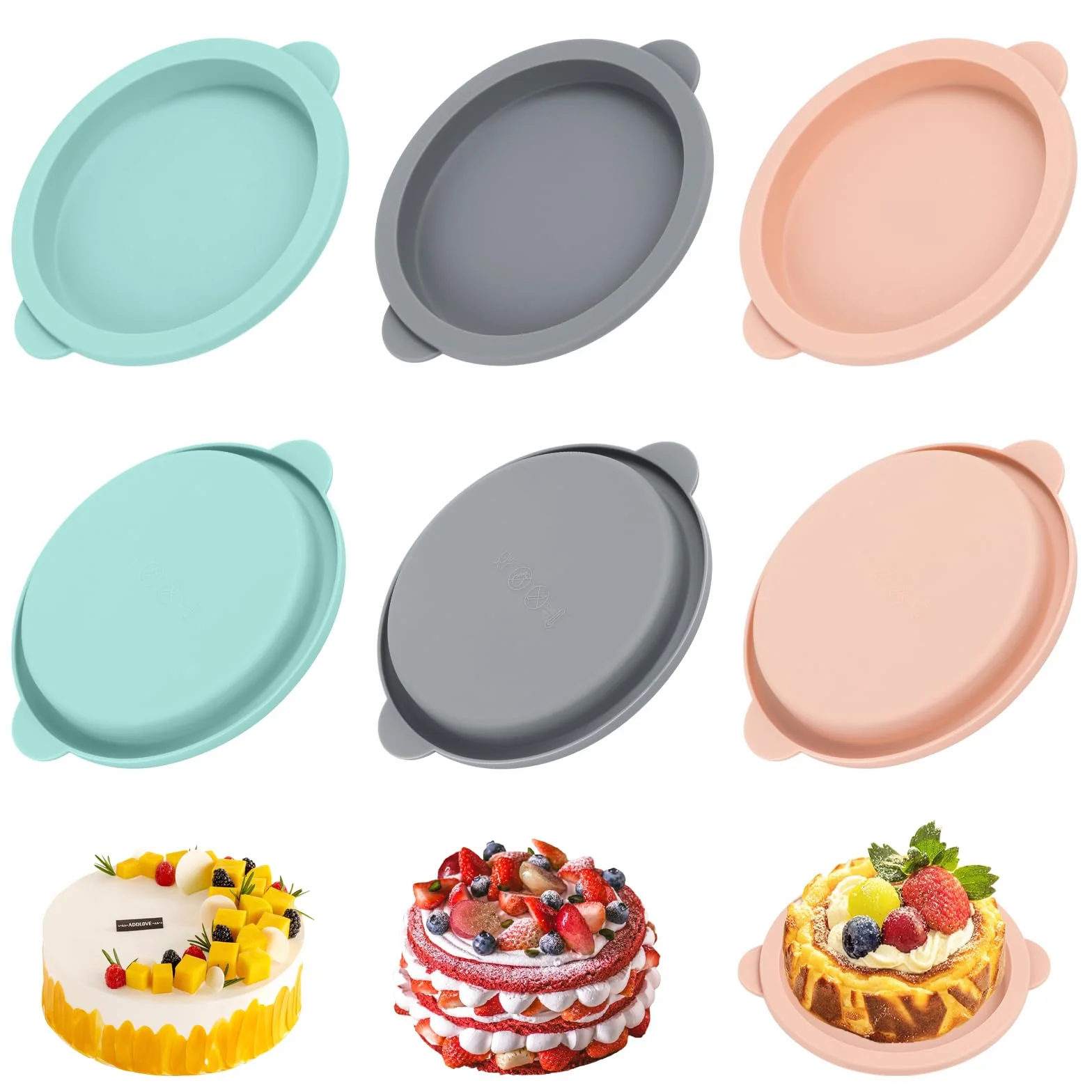 AKONE 6 sztuk silikonowych okrągłych foremek do pieczenia, formy do jajek do frytkownic na gorące powietrze, formy do bułek, bułek burgerowych, spodów do tortów, małe formy do ciast, do jajek