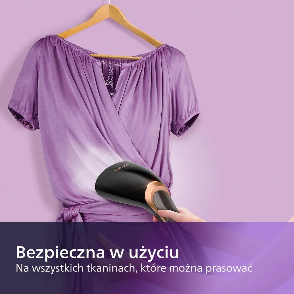 Philips Parownica Ręczna Steam&Go - 1300W, Przepływ pary 24 g/min, Kompaktowa ergonomiczna konstrukcja, Nagrzewana płyta SmartFlow, Akcesoria w zestawie, Czarno-miedziany (GC365/80)