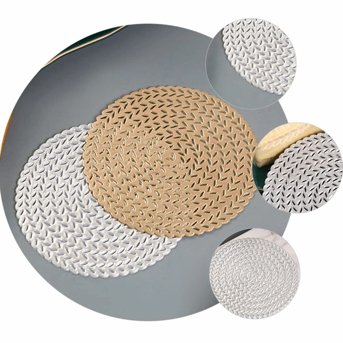 silikonowa podkładka pod gorące naczynia, Puste podkładki ze słomy pszennej wielokolorowe 9,8x9,8 cm 1/2/3/12 szt(Silver,9.8X9.8X0.1CMx3pcs)