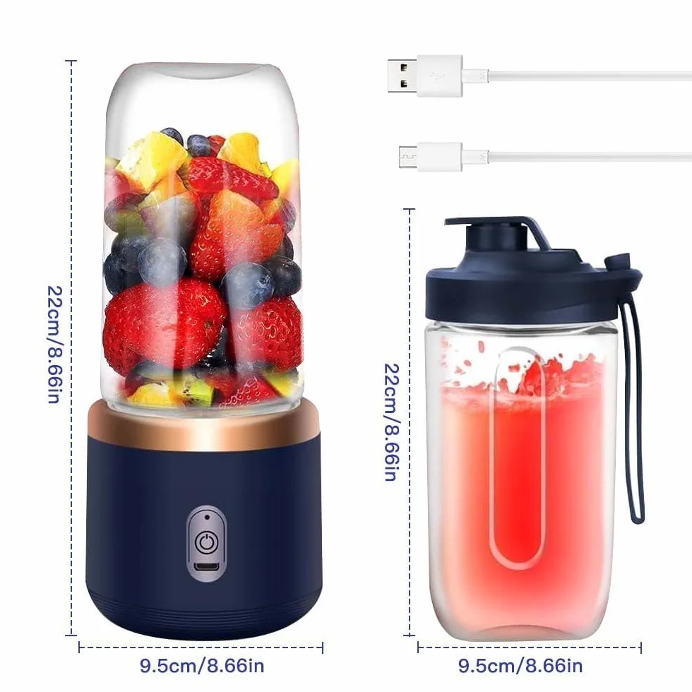Smoothie Maker, 400 ml, przenośny mikser mini blender z 6 ostrzami ze stali nierdzewnej, mały smoothie Maker to Go USB do ponownego ładowania mini mikser stojący do jedzenia dla niemowląt,