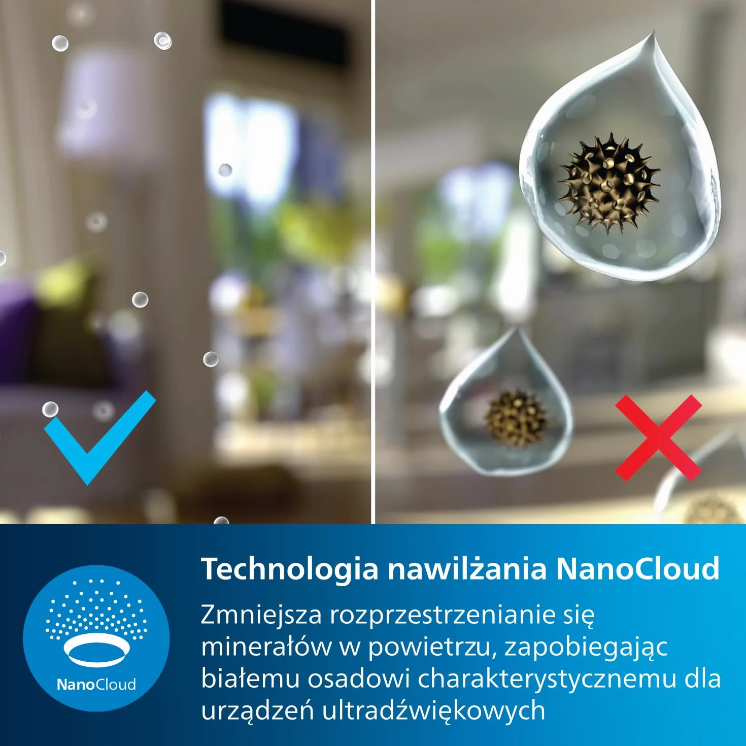 Philips Nawilżacz powietrza Serii 2000, Higieniczne nawilżanie NanoCloud, 99,97% mniej bakterii, 200 ml/h, Zbiornik 2L, Ultra cichy (33 dB), 3 prędkości, Tryby Auto i Nocny, Timer, Biały (HU2716/10)