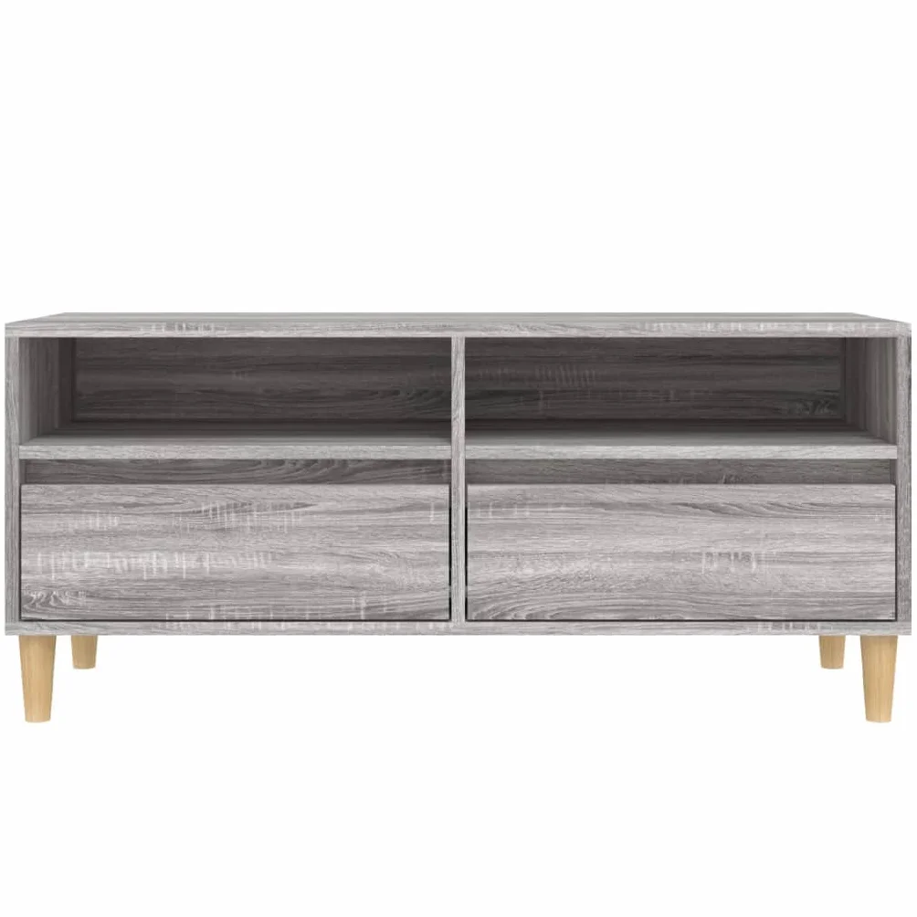 Szafka TV Sonoma szara 100 x 34,5 x 44,5 cm, materiał drewnopochodny, uniwersalna podstawka pod telewizor, trwała szafka na media do salonu, sypialni, uniwersalna konsola multimedialna