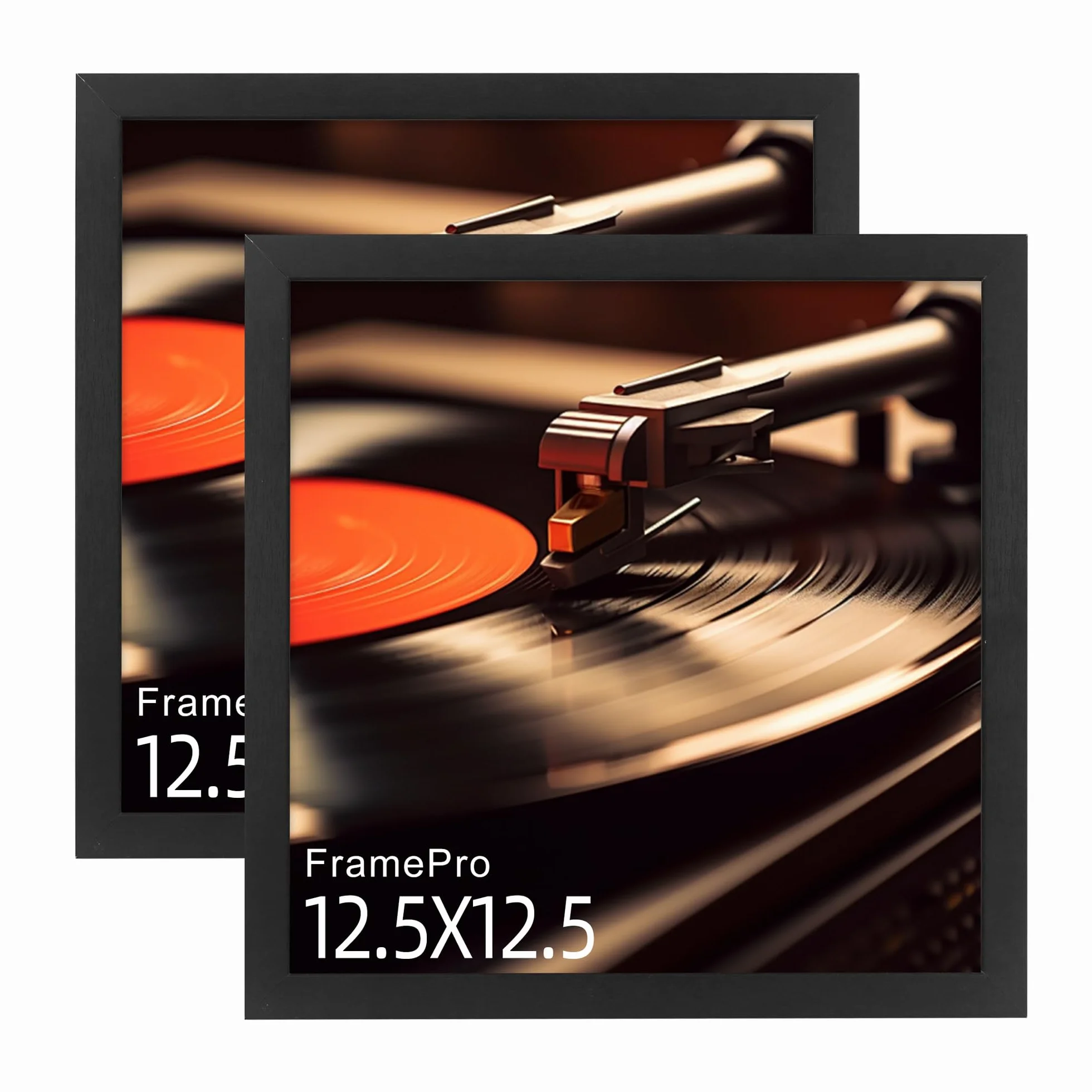 Ramka FramePro na płyty winylowe do ekspozycji na ścianie obudowa z płyt winylowych z prawdziwym szkłem, czarna 31,75 x 31,75 cm ramka na każdą płytę LP 12 cali z okładką, zestaw 2 sztuk