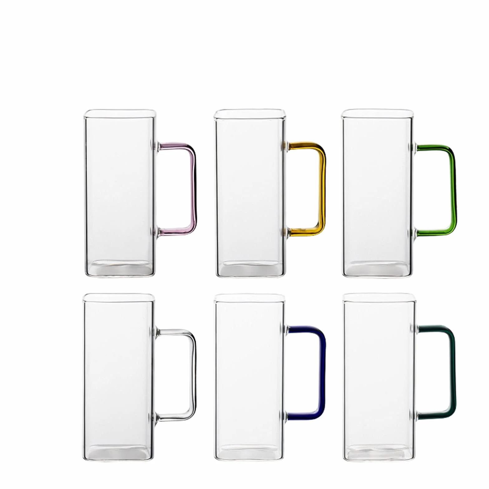 Szklane kubki do kawy 6-częściowy zestaw szklanek z uchwytem (opcjonalnie 295 ml i 350 ml) duża pojemność napój kawa whisky piwo zestaw szklanych kubków do kawy (rozmiar M)