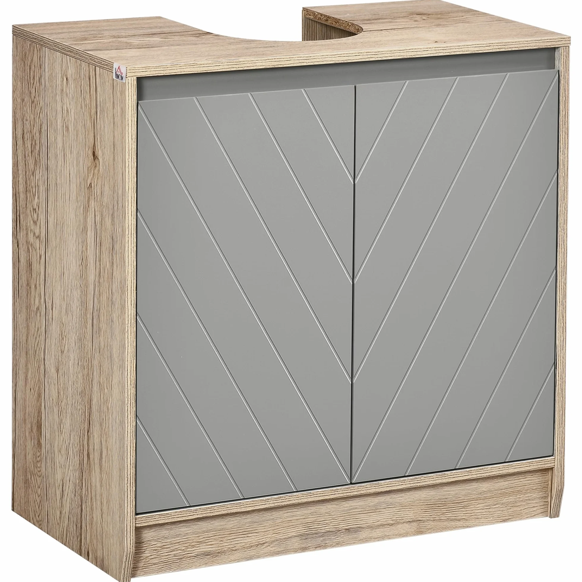 HOMCOM Szafka łazienkowa pod umywalką - Szafka pod umywalkę - 2-drzwiowa szafka z półką - N. 60L x 30 l x 59,8H cm - Płyta wiórowa jasny dąb szary