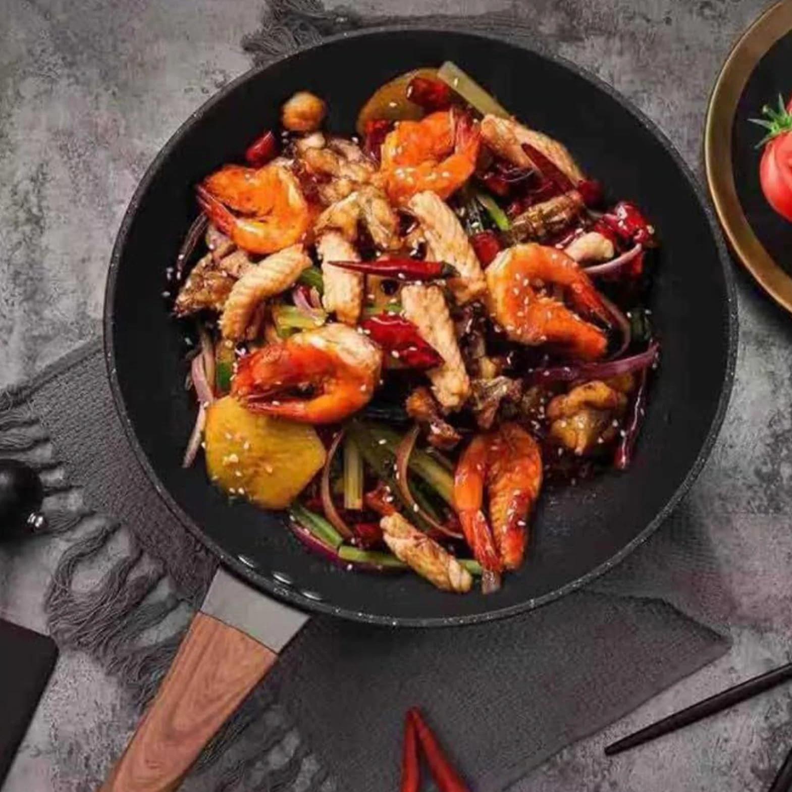 Woki Nieprzywierające Nieprzywierające Patelnie Stir-Fry I Sauté | Głęboka Patelnia Nieprzywierająca Z Pokrywą Do Pieczenia Naleśniki Akcesoria Kuchenne Rybny Kuchnia