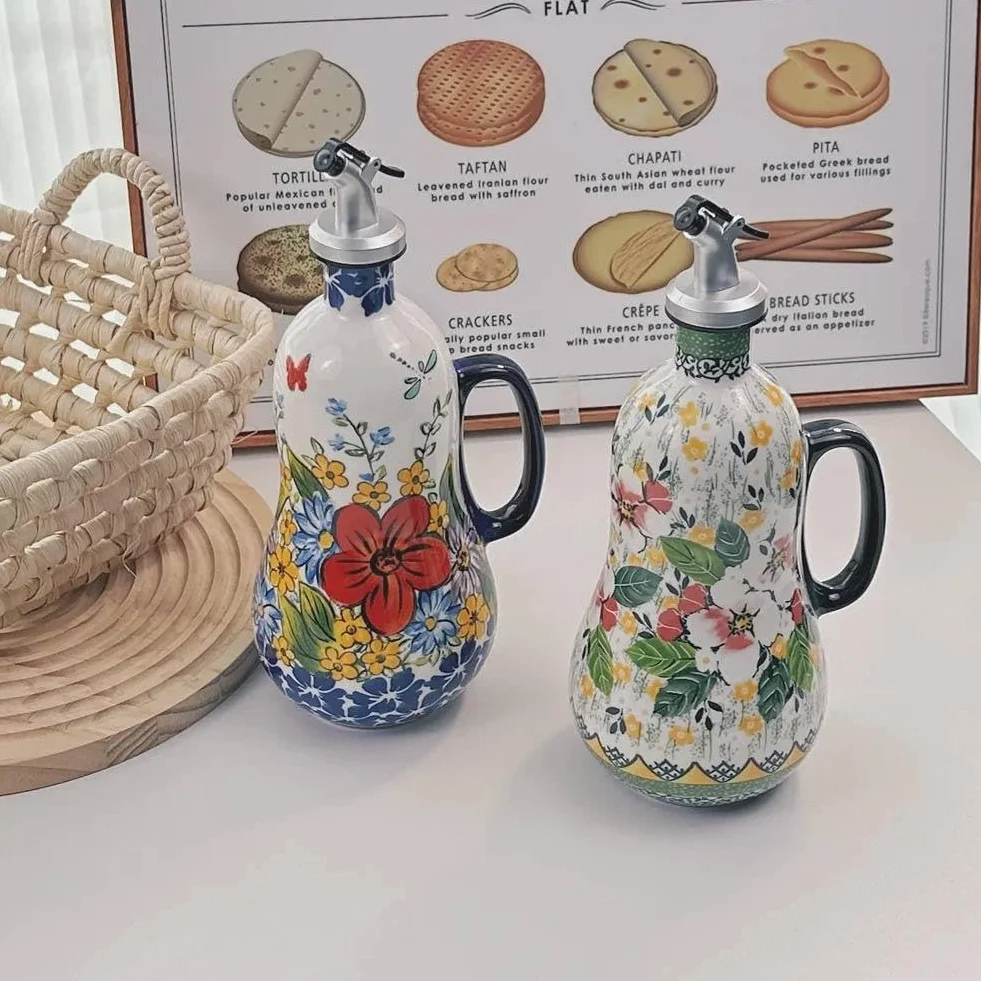 Butelka z dozownikiem oliwy z oliwek, niekapiąca wylewka, ceramiczny dozownik oleju i octu do kuchni, idealny do sosów i olejów