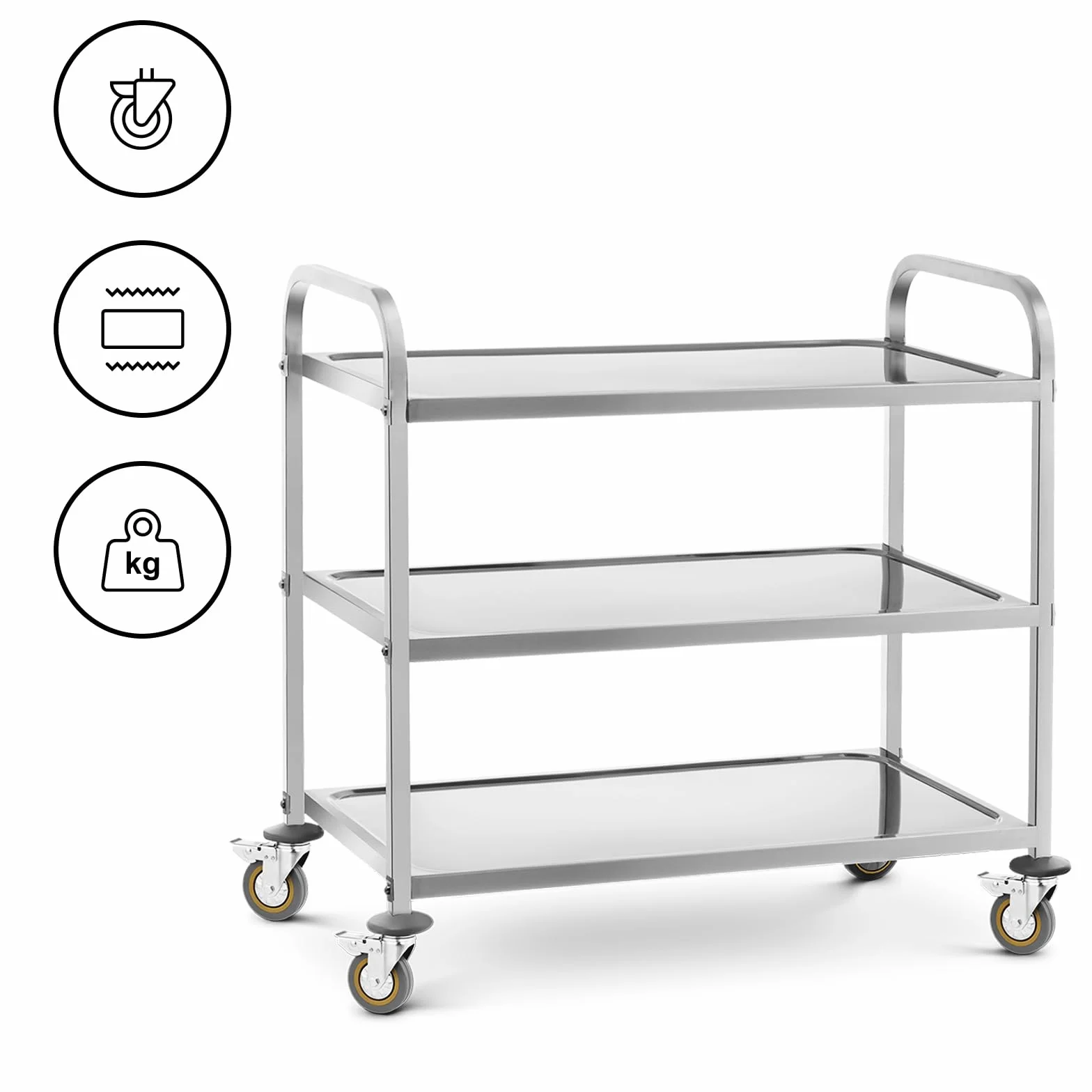 Royal Catering Wózek serwisowy na kółkach 3 tace RCSW 3 (101x55x96,5cm, nośność 480 kg, grubość półek 3cm)