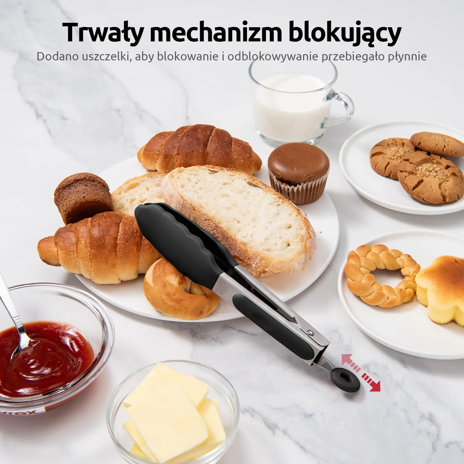 U-Taste Szczypce kuchenne silikonowe 18cm: żaroodporne do 250℃ szczypce do gotowania z mocno uszczelnionymi antyprzylepnymi gumowymi końcówkami i pokrytą silikonem stalową rączką i gładkim zamknięciem