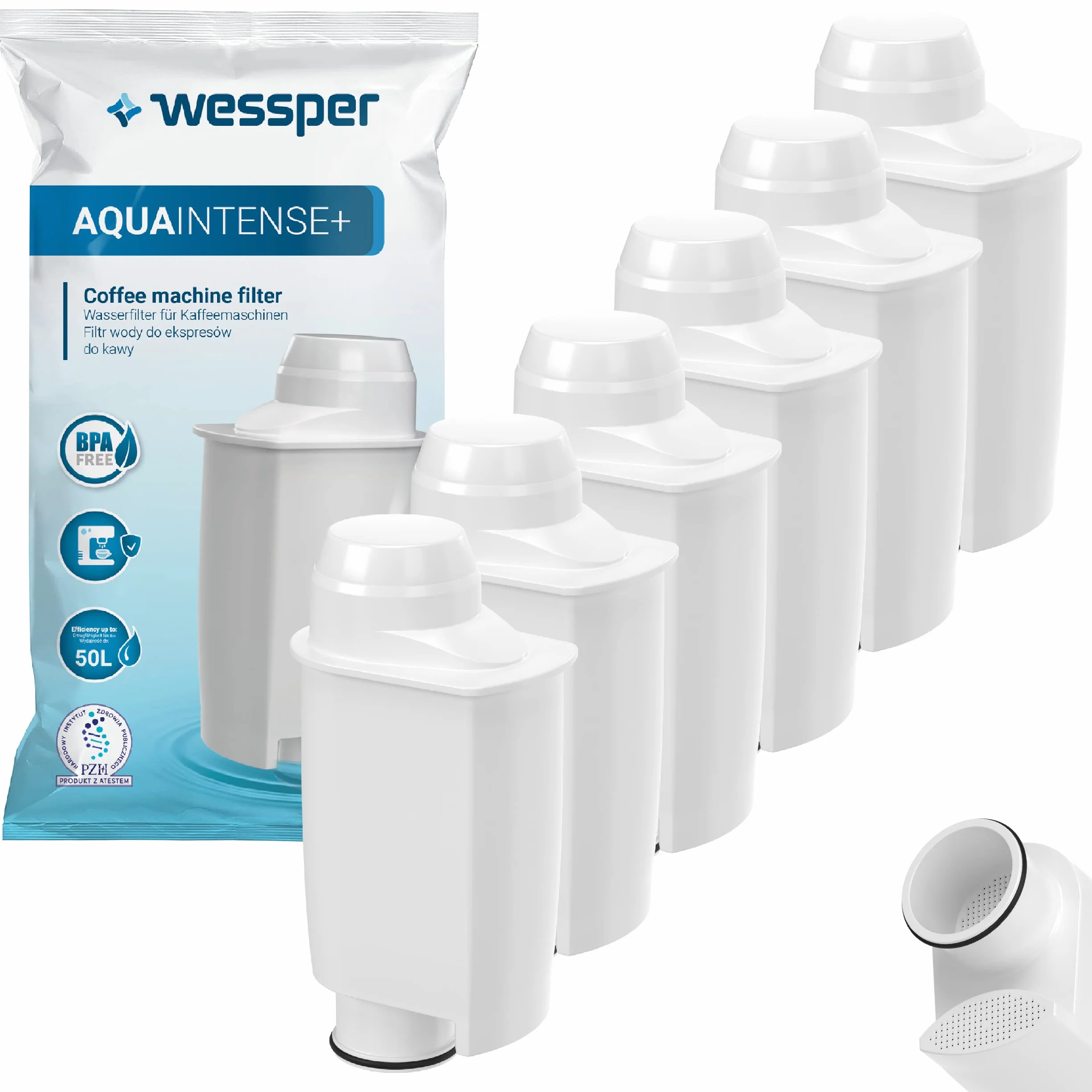 Wessper AQUAINTENSE+ filtr do wody do ekspresów do kawy, zamiennik do Saeco CA6702/00, Brita Intenza+, Philips, pasuje do ekspresów do espresso 6 sztuk