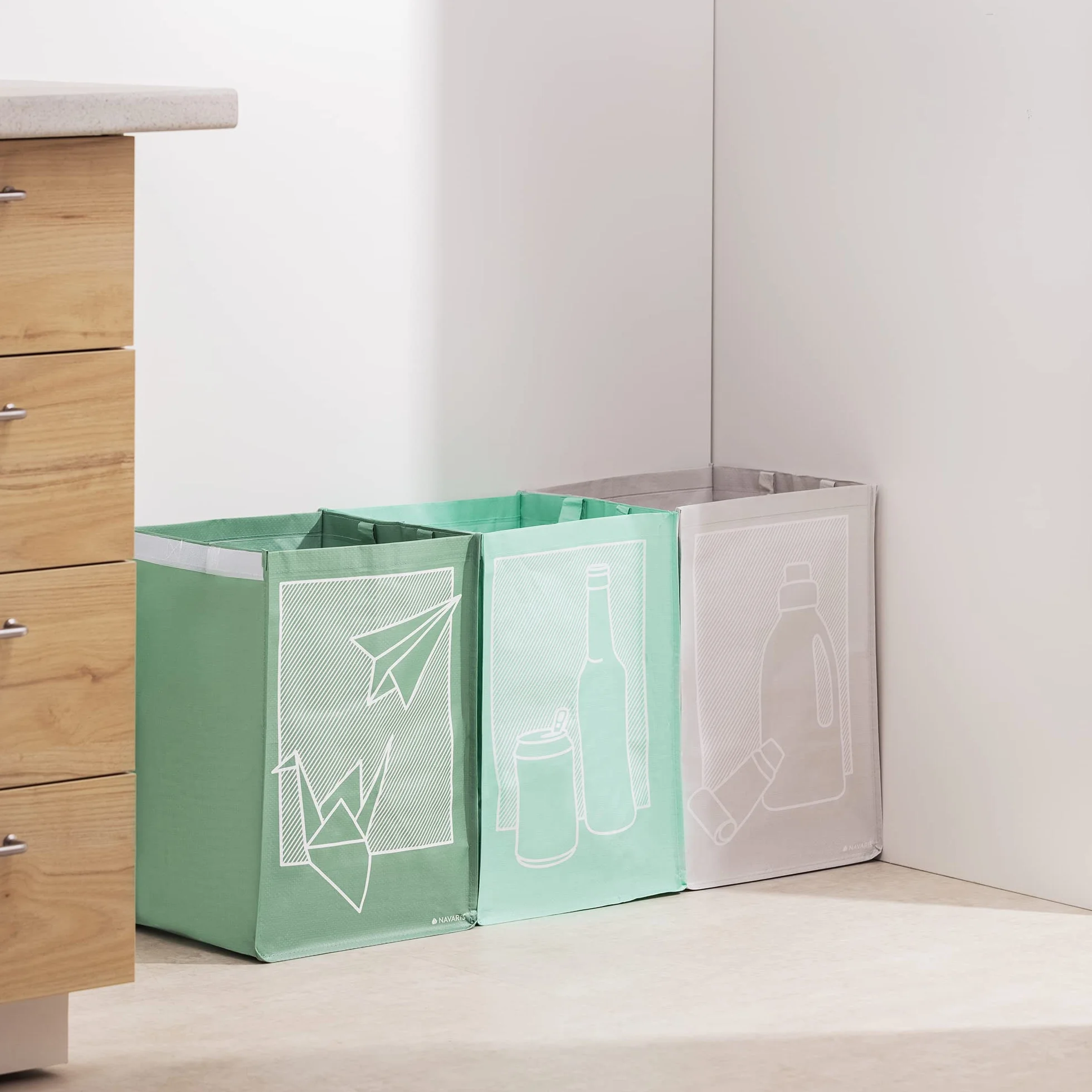 Navaris Torby do recyklingu kuchennego zestaw 3 szt. wielokrotnego użytku do sortowania papieru plastiku szkła