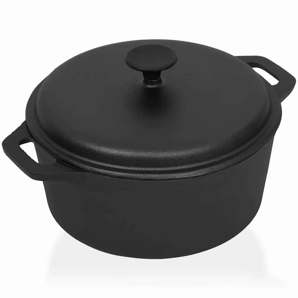 Żeliwny garnek do gotowania Ø 26,5 cm, 5 l, ze szklaną pokrywką, do kuchenek indukcyjnych, elektrycznych, do duszenia mięsa, odporny na działanie piekarnika, czarny
