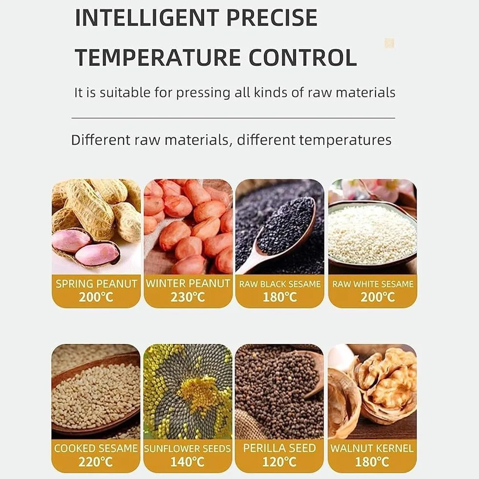 Ekstraktor oleju tłoczonego na zimno, inteligentna kontrola i regulacja temperatury 40-240℃ do domowej kuchni i użytku komercyjnego - idealny do orzechów, pekanu, siemienia lnianego, migdałów i innych
