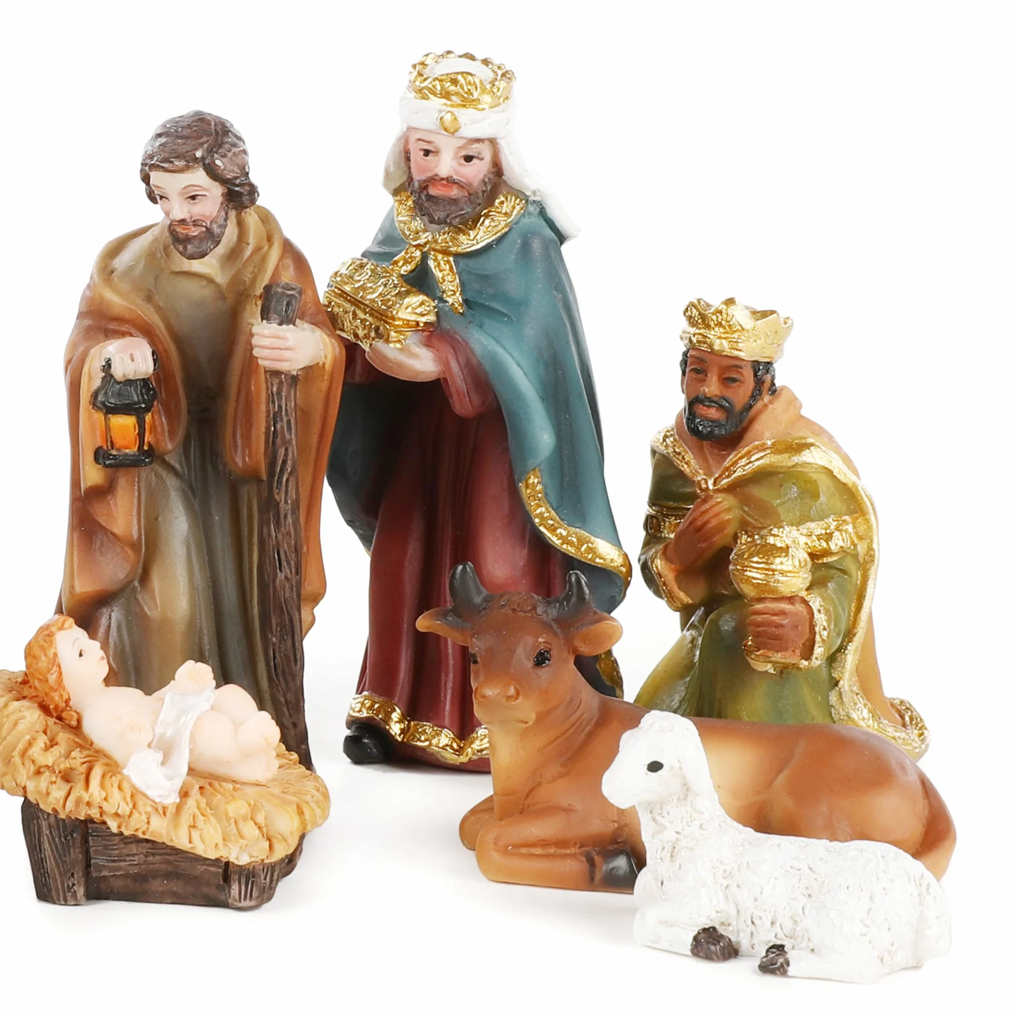 Nordstern Boże Narodzenie scena z 11 figurkami narodzin - szczegóły w klasycznym stylu z Sagrada Familia, Three Santos Kings, Angels and Pasterz
