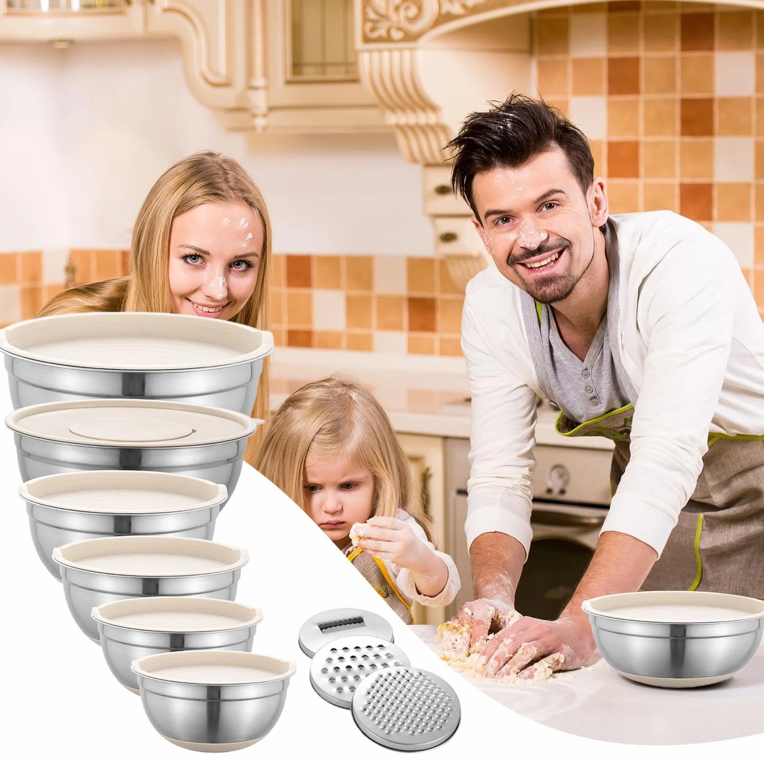 Zestaw misek do mieszania, kuchenne miski do mieszania, miska do mieszania | ze stali nierdzewnej - 6 x miski do mieszania ze stali nierdzewnej z tarkami, miski do mieszania sałatek do gotowania