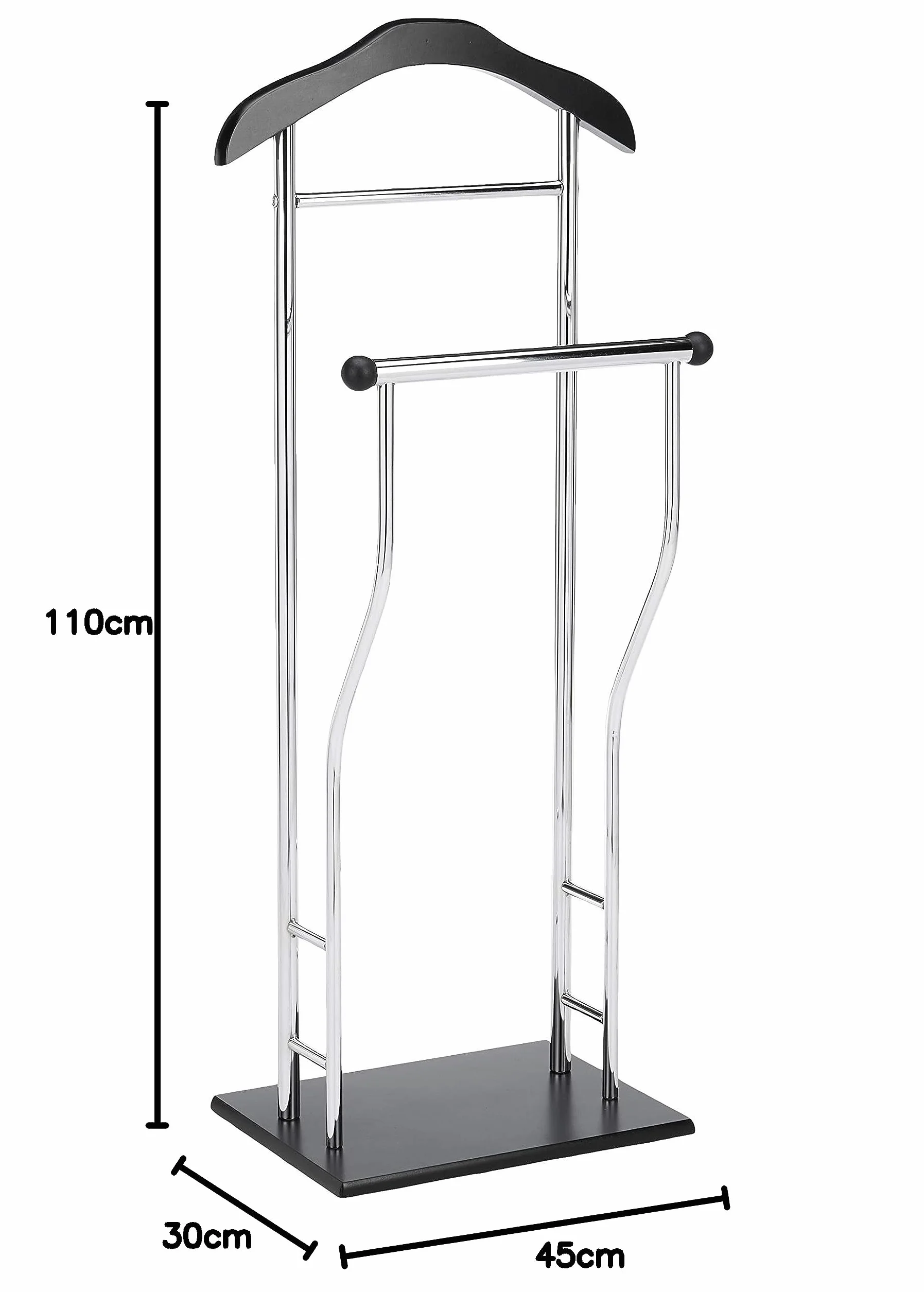 HAKU wieszak na ubrania chromowany do sypialni, czarny, stojak na ubrania MDF, metal - wymiary: szer. 45 x wys. 110 x gł. 30 cm, styl: nowoczesny