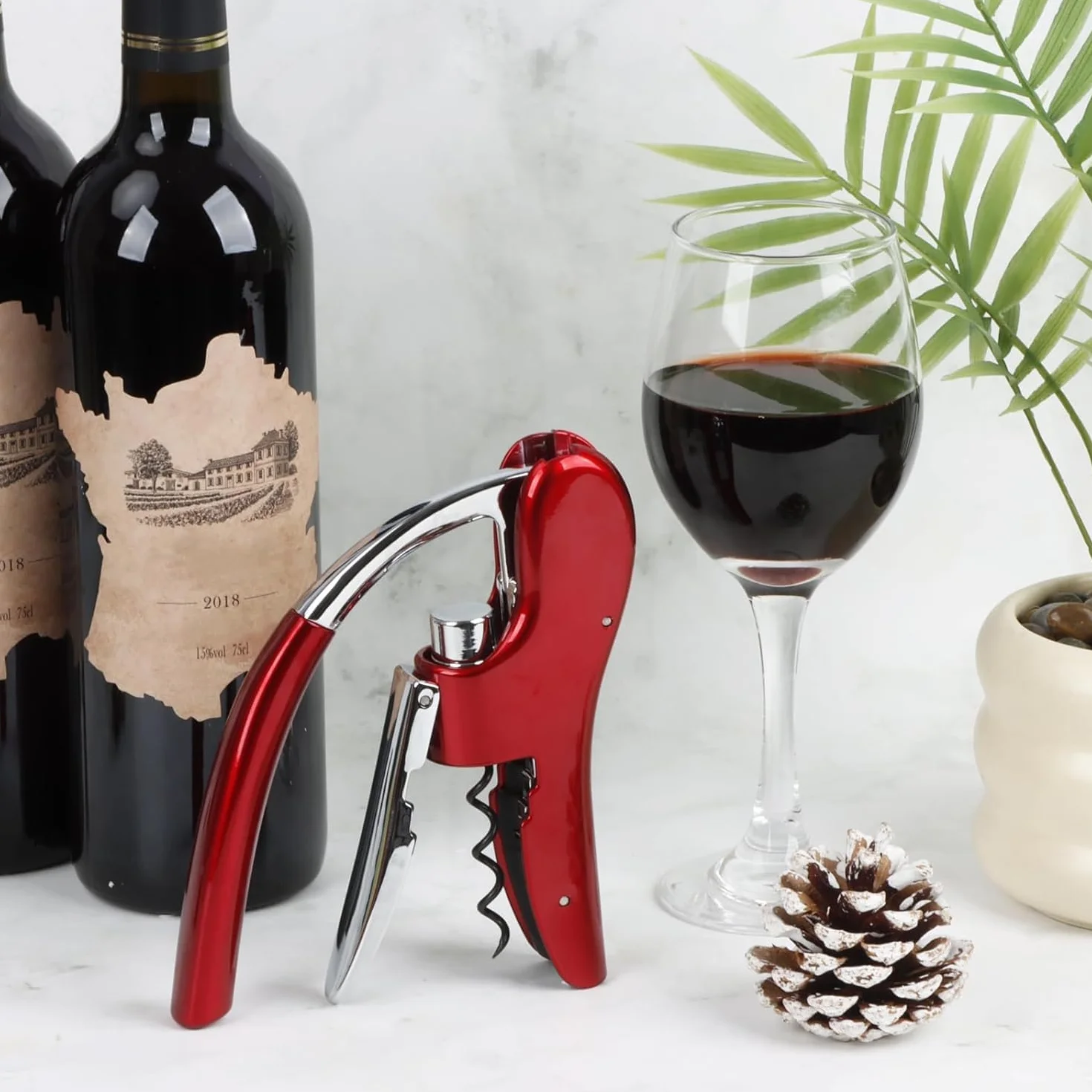 Best Utensils profesjonalny otwieracz do wina ze stopu cynku, ośmiornica, wysokiej jakości, pionowy korkociąg z wbudowanym obcinaczem do folii, zestaw otwieraczy do butelek kelner (czerwony)