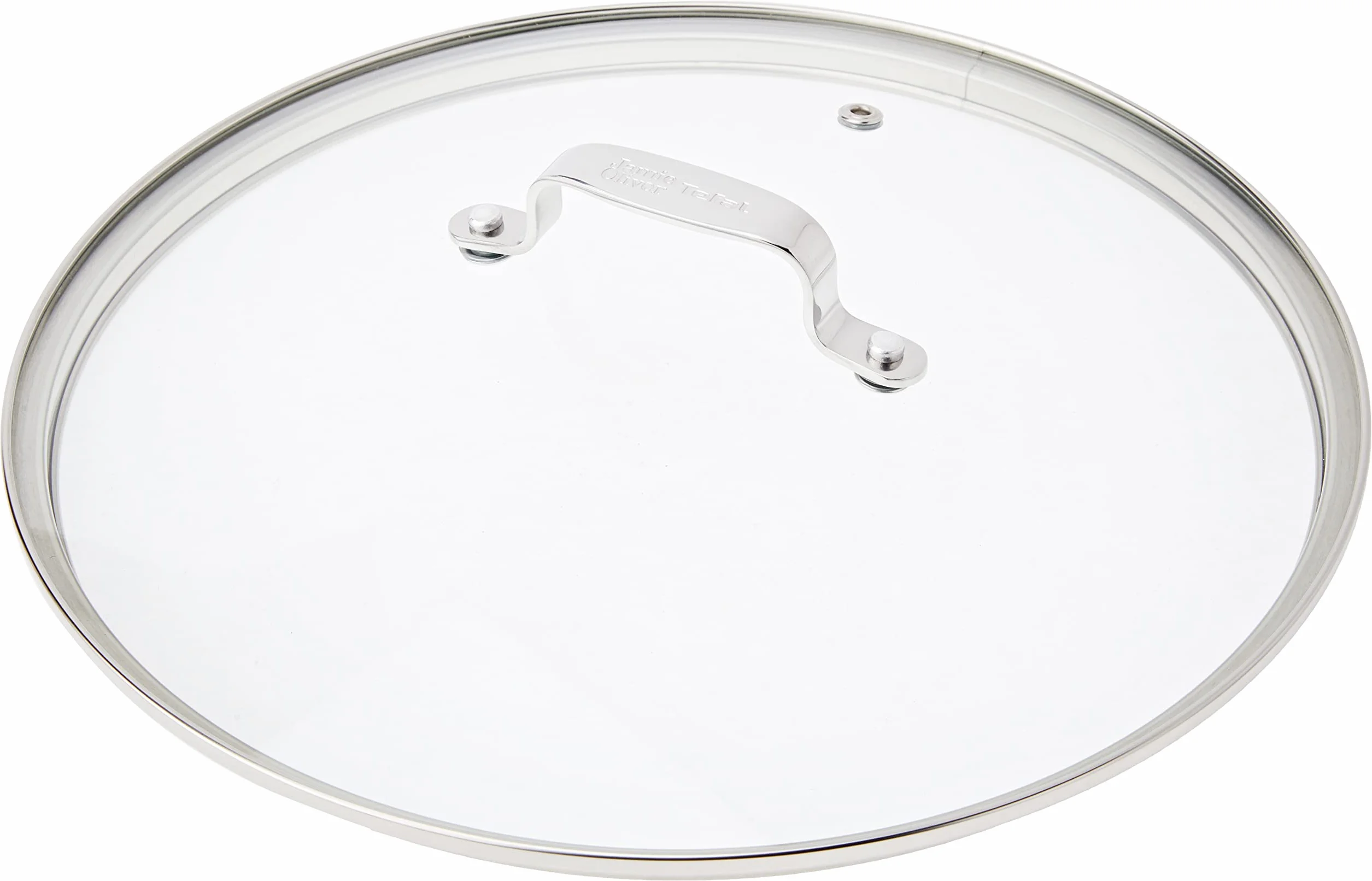 Tefal B89987 Jamie Oliver Szklana Pokrywka 28 cm (Z Krawędzią ze Stali Nierdzewnej, z Ekskluzywnym Grawerunkiem Jamie Oliver na Uchwycie Pokrywy), Przezroczysta